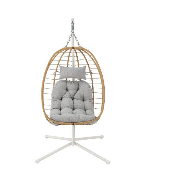 Fauteuil oeuf suspendu - PALAVA - Structure en acier - Tissage en rotin synthétique - D95 x L98 x H200 cm - Image 1