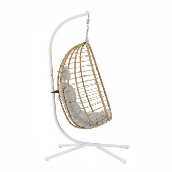 Fauteuil oeuf suspendu - PALAVA - Structure en acier - Tissage en rotin synthétique - D95 x L98 x H200 cm - Image 3