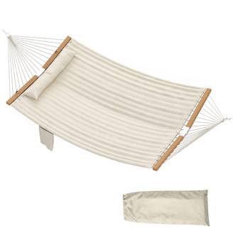 Hamac suspendu double matelassé avec barres bois pour jardin oreiller extra-long 325cm crème - ComfortXL Outdoor Living