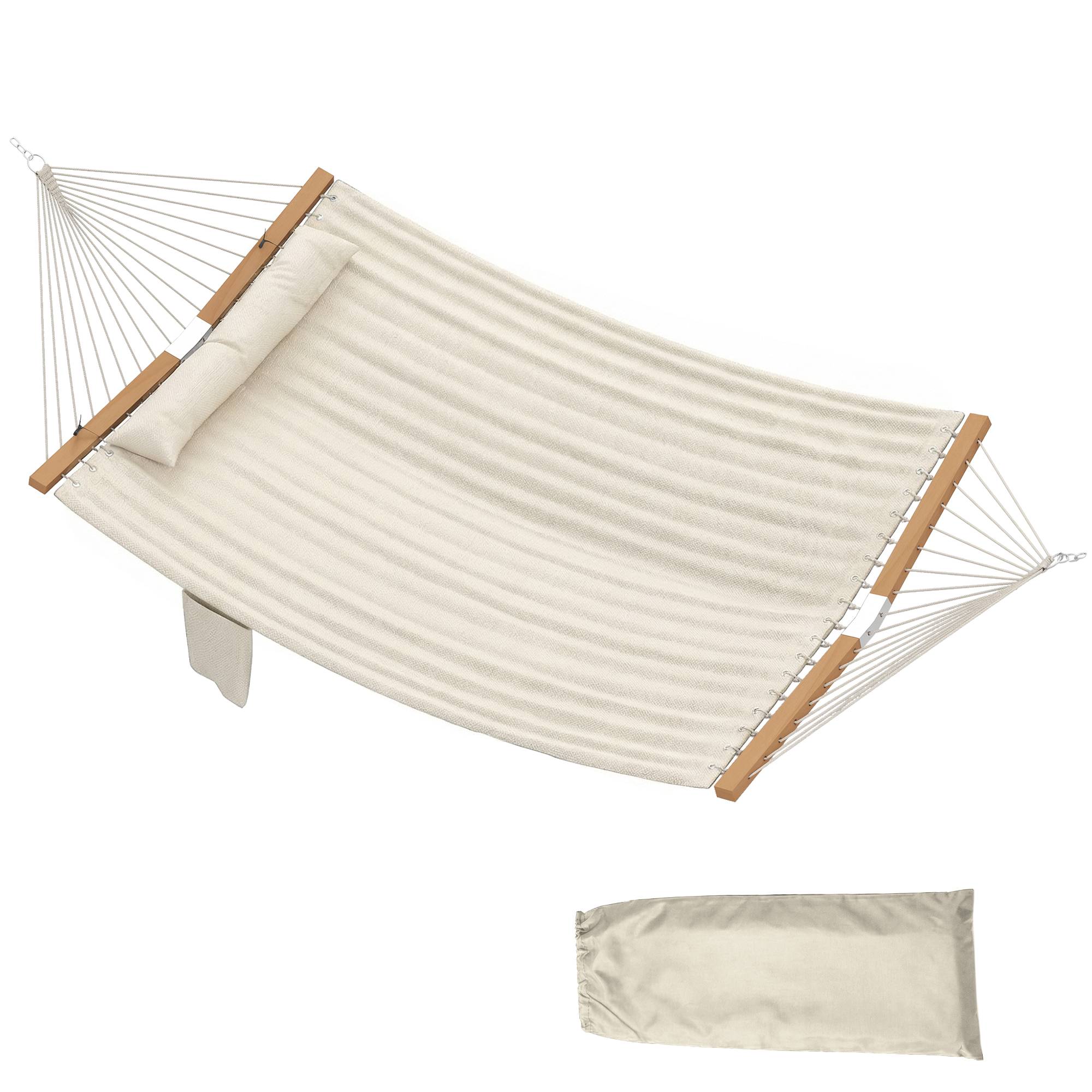 Hamac suspendu double matelassé avec barres bois pour jardin oreiller extra-long 325cm crème - ComfortXL Outdoor Living - Image 1