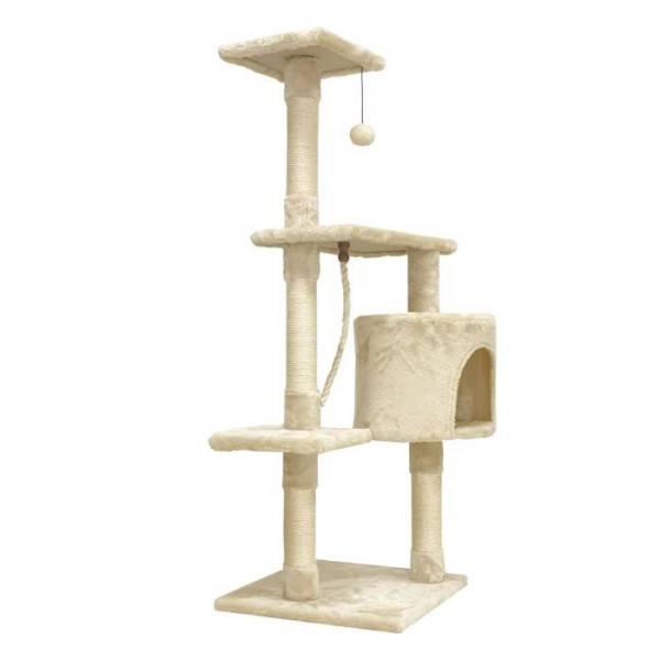 PALOMA Arbre a chat beige 40 x 40 x 114cm - 3 plateformes, 1 corde, 1 niche , poteaux a griffer