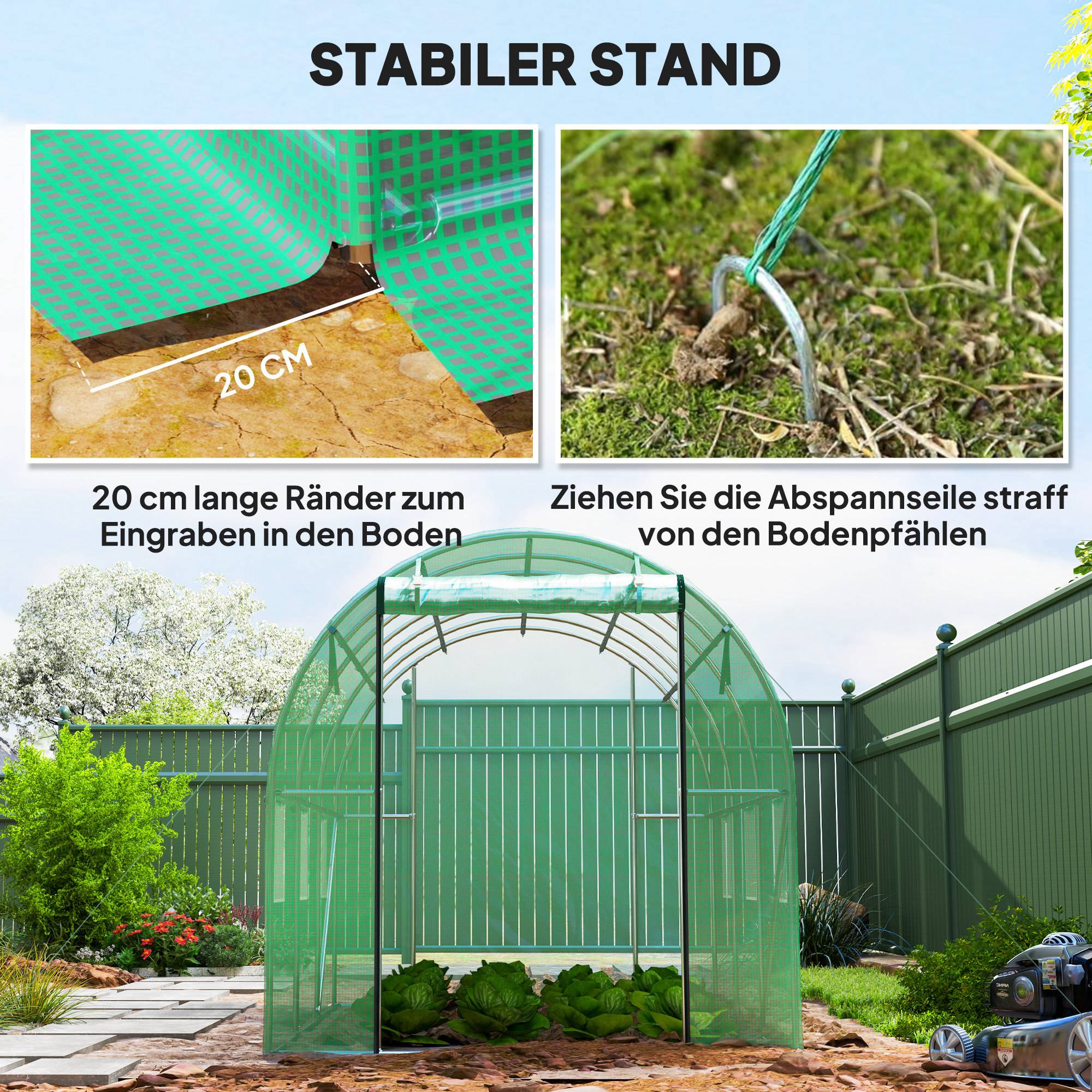 Polytunnel avec bâche plastique et cadre acier, serre accessible avec portes enroulables, Vert - Image 9