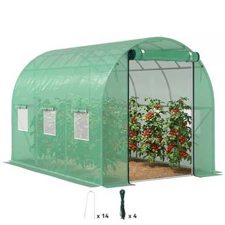 Polytunnel avec bâche plastique et cadre acier, serre accessible avec portes enroulables, Vert
