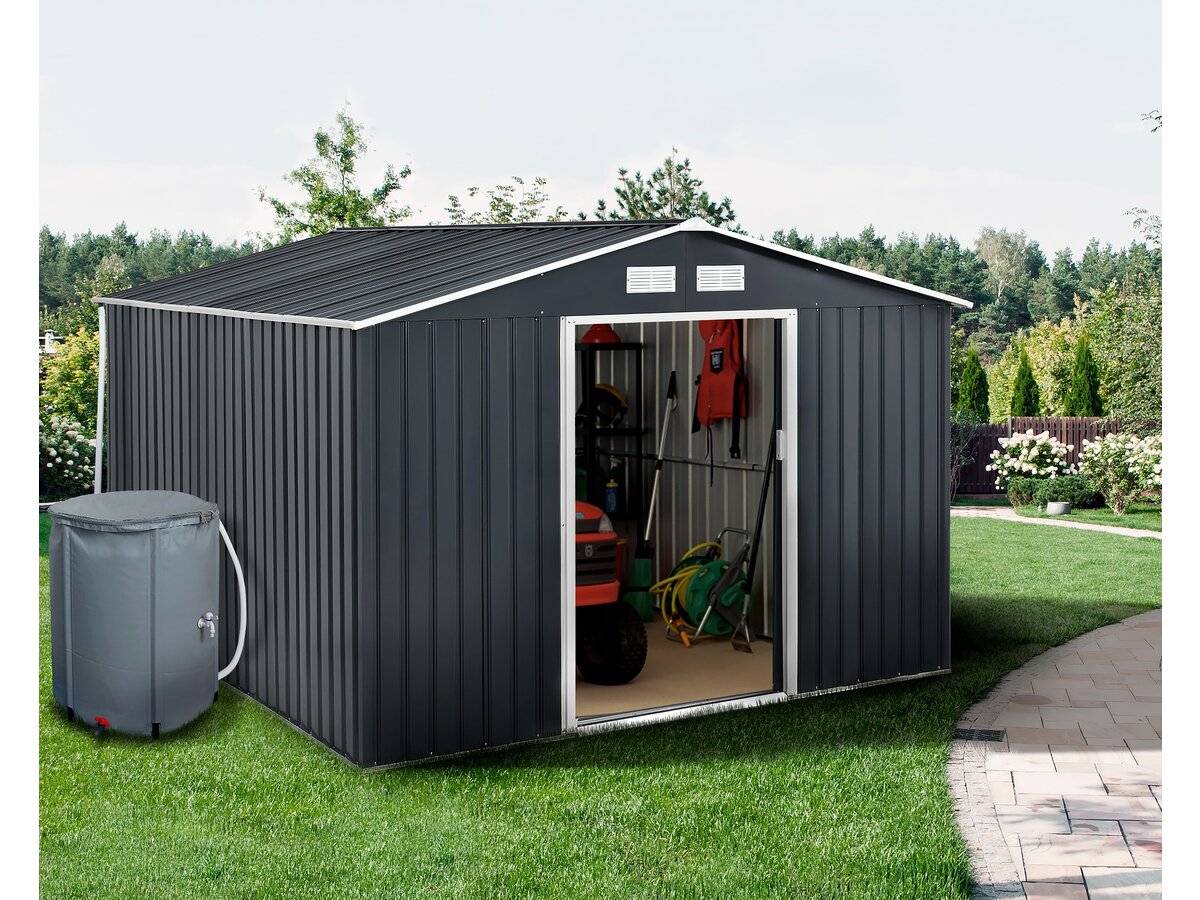 Abri De Jardin Métal - "vegas"- 15 M² Avec Gouttière Et Récupérateur D'eau - Gris -habitat Et Jardin - Image 2