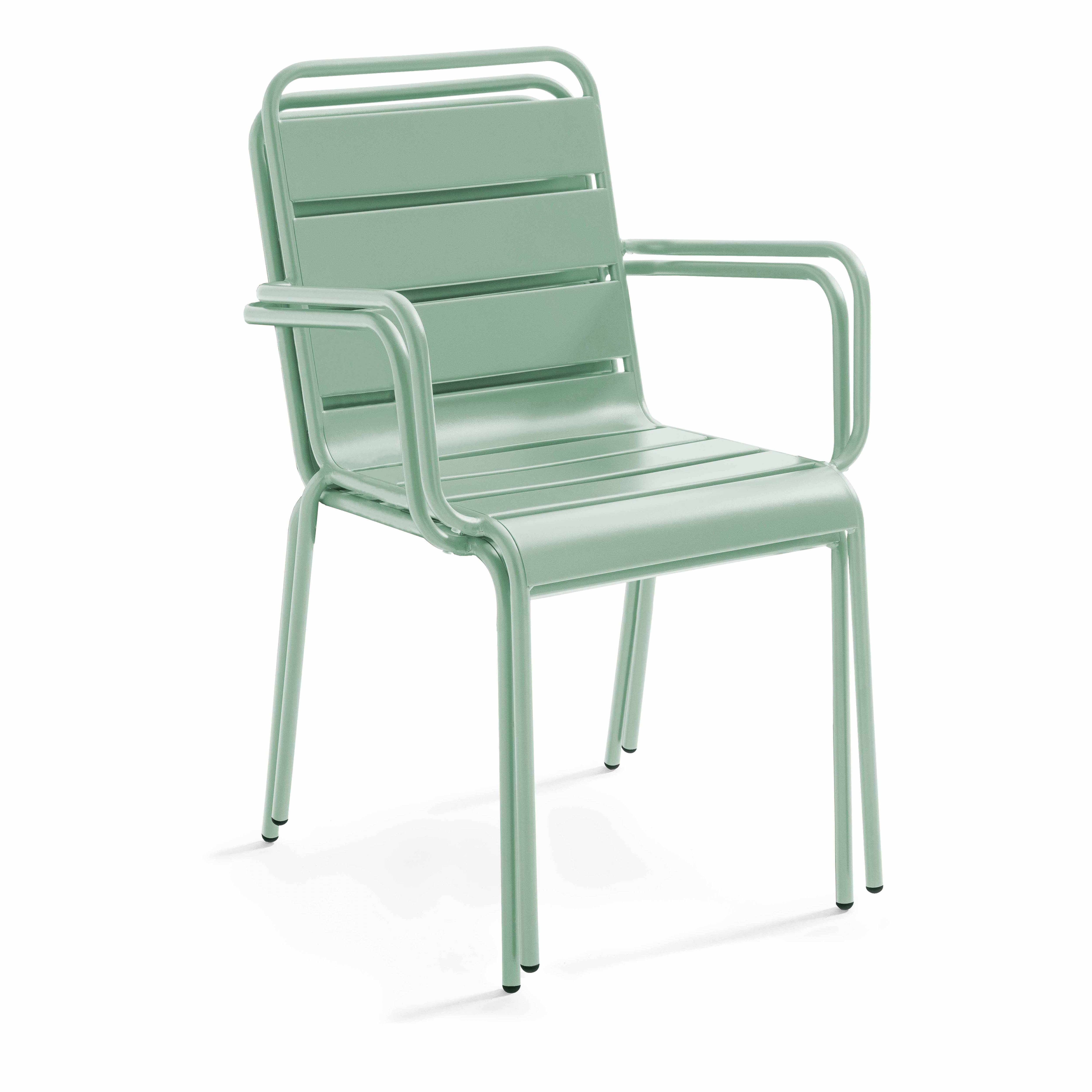 Oviala - Ensemble table de jardin carrée et 4 fauteuils acier vert sauge Palavas - Oviala - Image 6