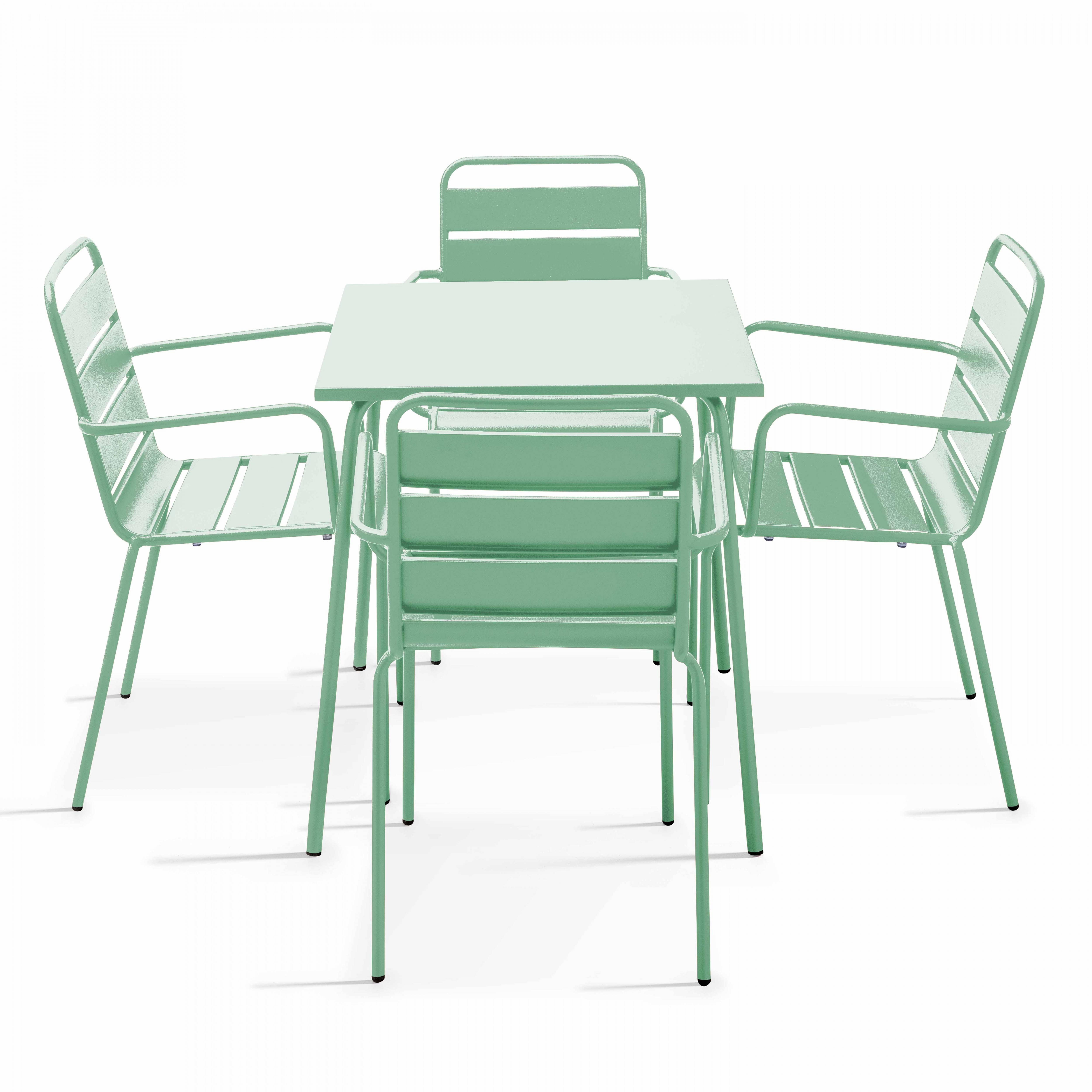 Oviala - Ensemble table de jardin carrée et 4 fauteuils acier vert sauge Palavas - Oviala - Image 1
