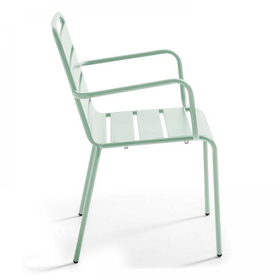 Oviala - Ensemble table de jardin carrée et 4 fauteuils acier vert sauge Palavas - Oviala - Image 5