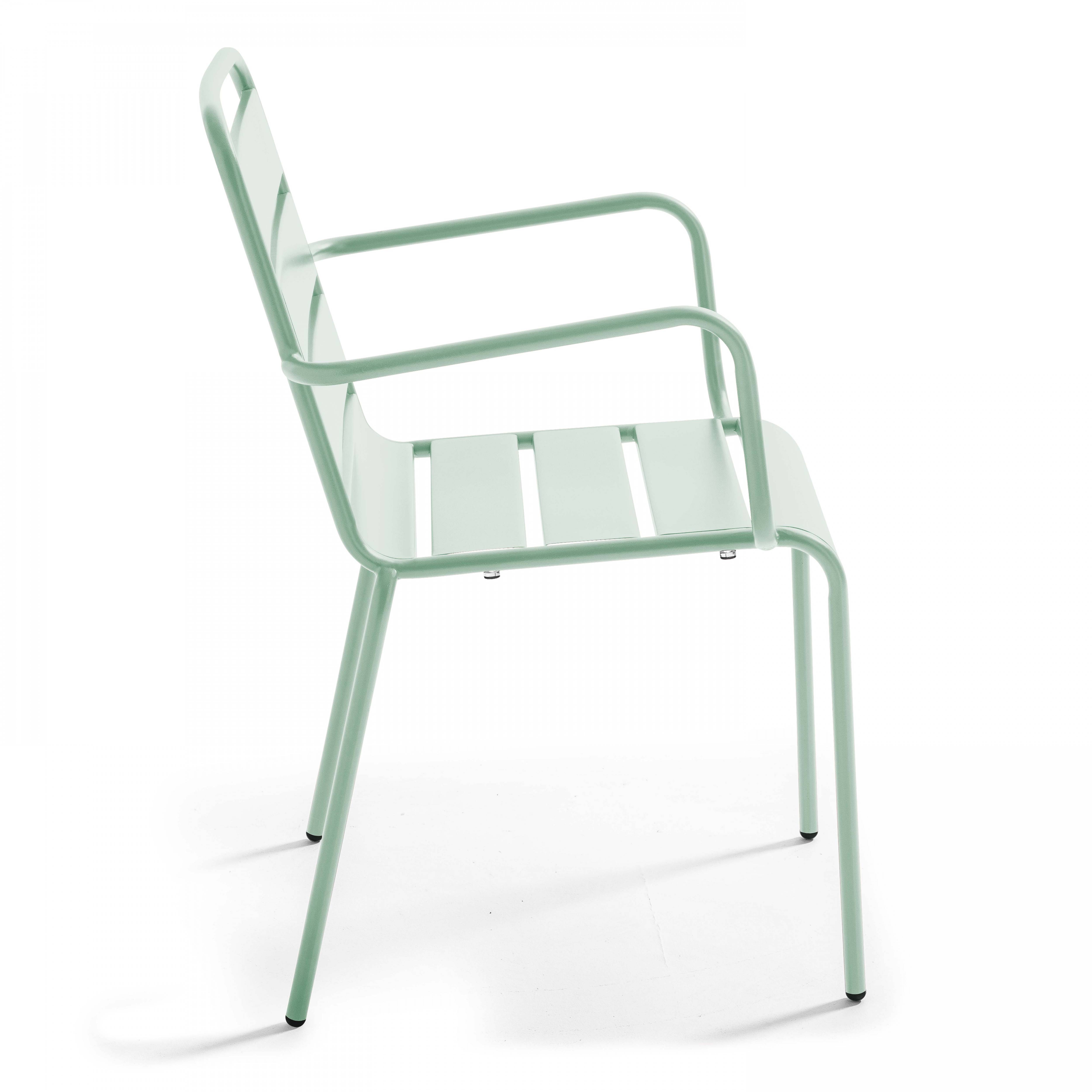 Oviala - Ensemble table de jardin carrée et 4 fauteuils acier vert sauge Palavas - Oviala - Image 5