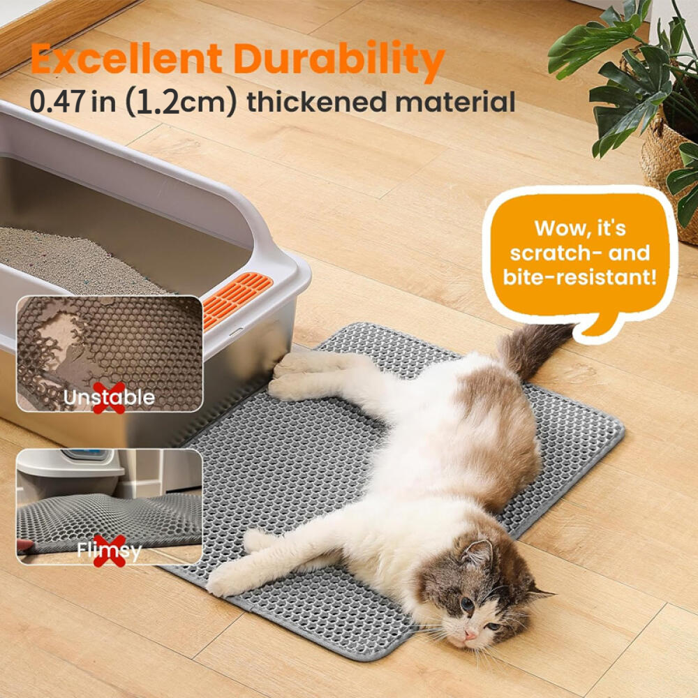Tapis de litière pour chat, double couche, nid d'abeille, antidérapant, imperméable et anti-urine, accessoire pour chat, 55*75 cm, gris-Lytech - Image 5