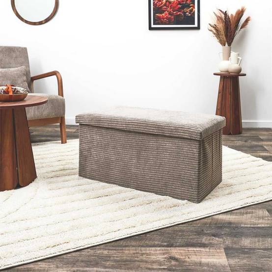 Banc Coffre Pliable Côtelé Taupe 76x38 cm - AMORY - Image 2