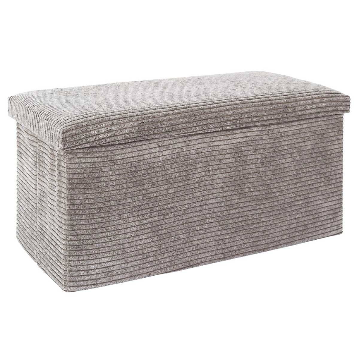 Banc Coffre Pliable Côtelé Taupe 76x38 cm - AMORY - Image 1
