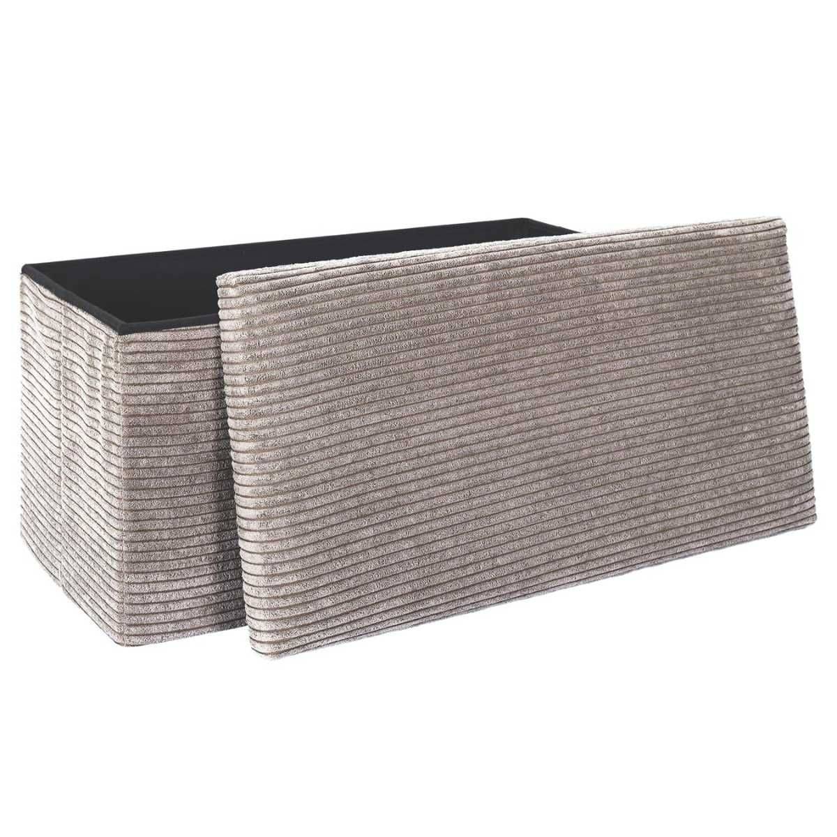 Banc Coffre Pliable Côtelé Taupe 76x38 cm - AMORY - Image 3