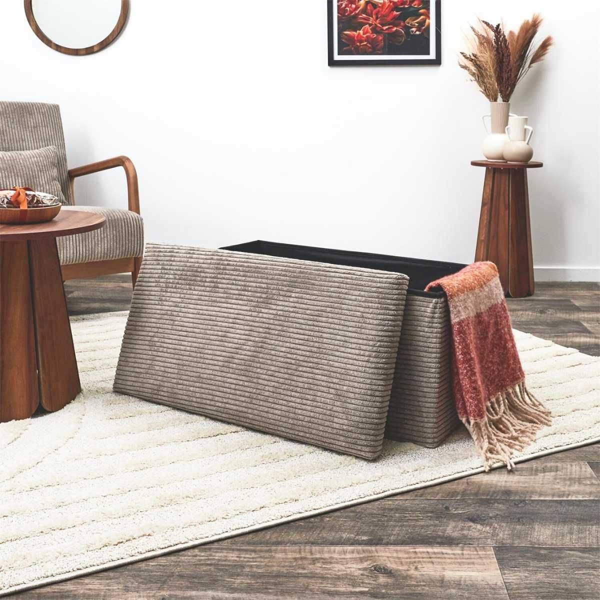 Banc Coffre Pliable Côtelé Taupe 76x38 cm - AMORY - Image 4
