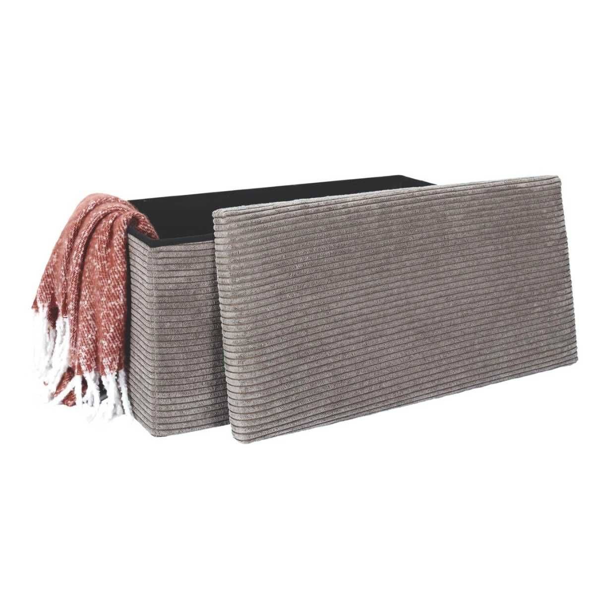 Banc Coffre Pliable Côtelé Taupe 76x38 cm - AMORY - Image 6