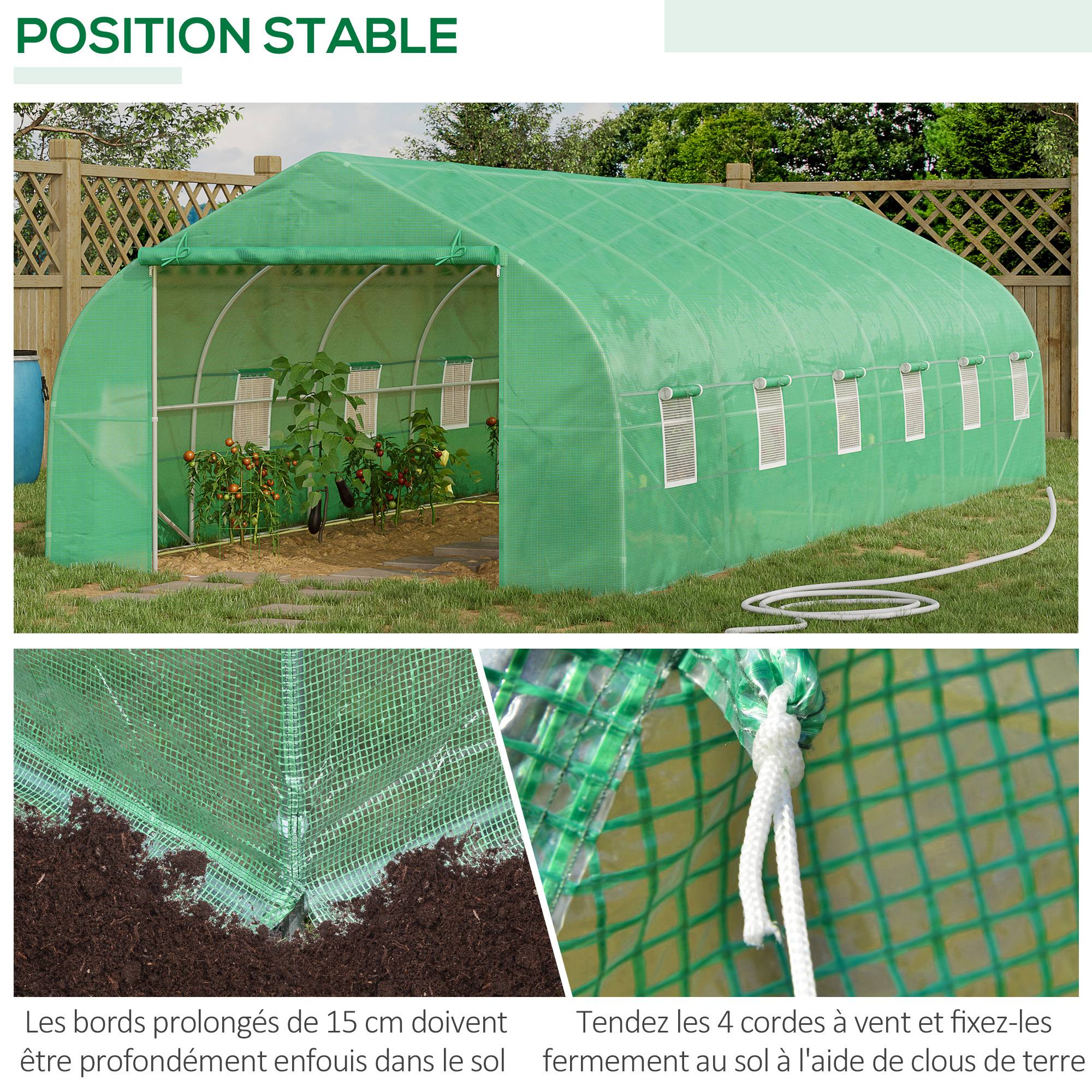 Serre Tunnel de Jardin 24 m² 8 x 3 x 2 m, Structure en Acier, Bâche PE, Porte et 12 Fenêtres - Image 8