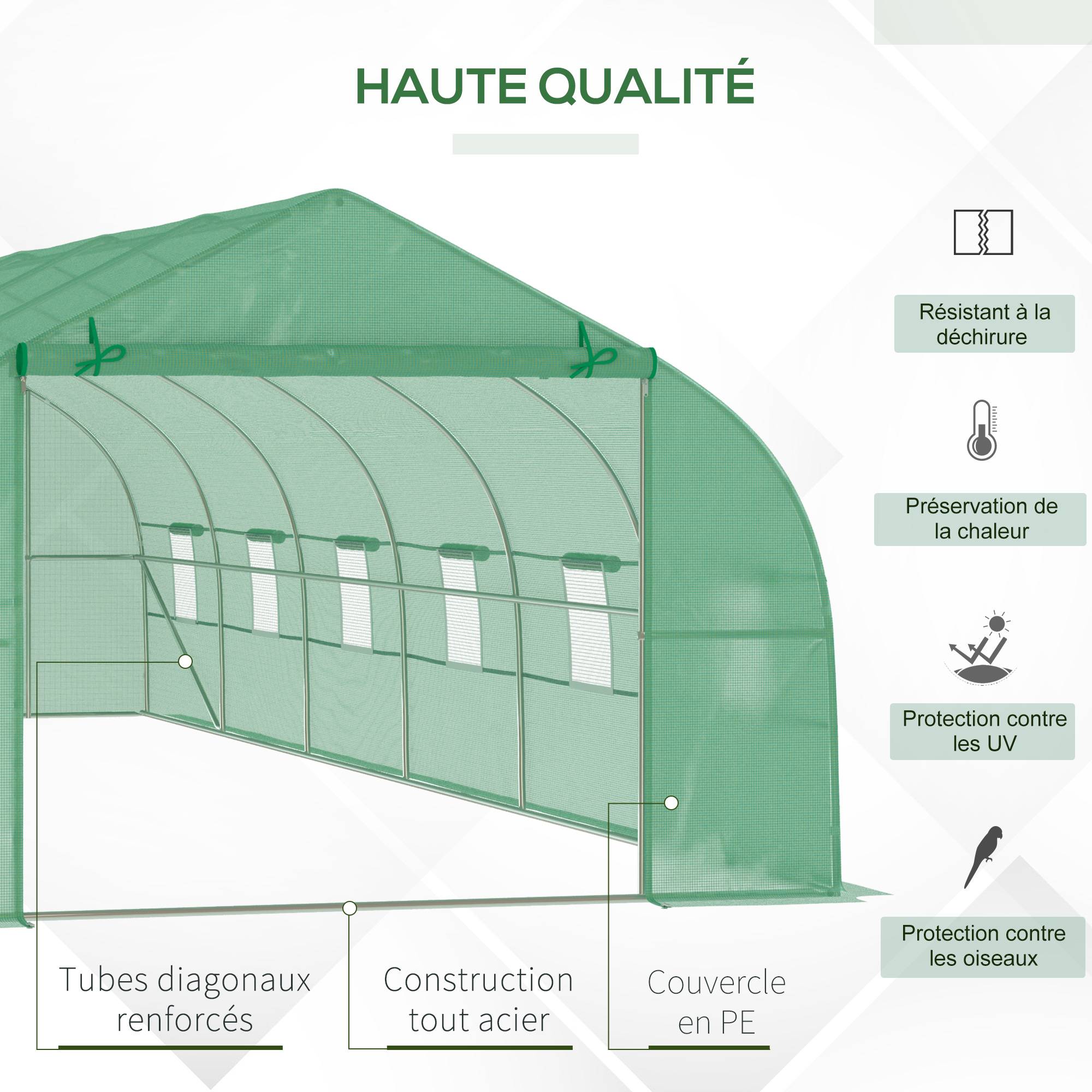 Serre Tunnel de Jardin 24 m² 8 x 3 x 2 m, Structure en Acier, Bâche PE, Porte et 12 Fenêtres - Image 6