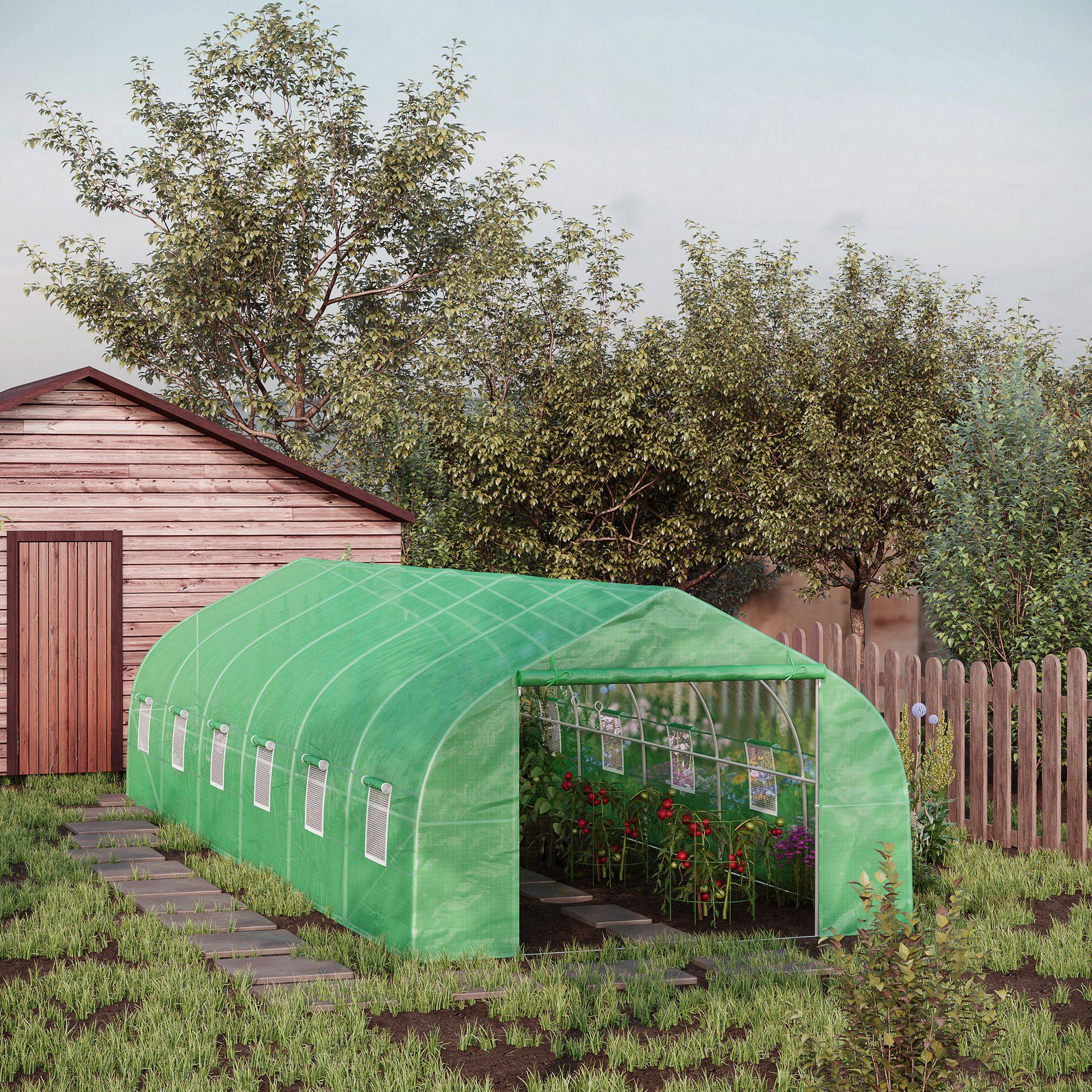 Serre Tunnel de Jardin 24 m² 8 x 3 x 2 m, Structure en Acier, Bâche PE, Porte et 12 Fenêtres - Image 3