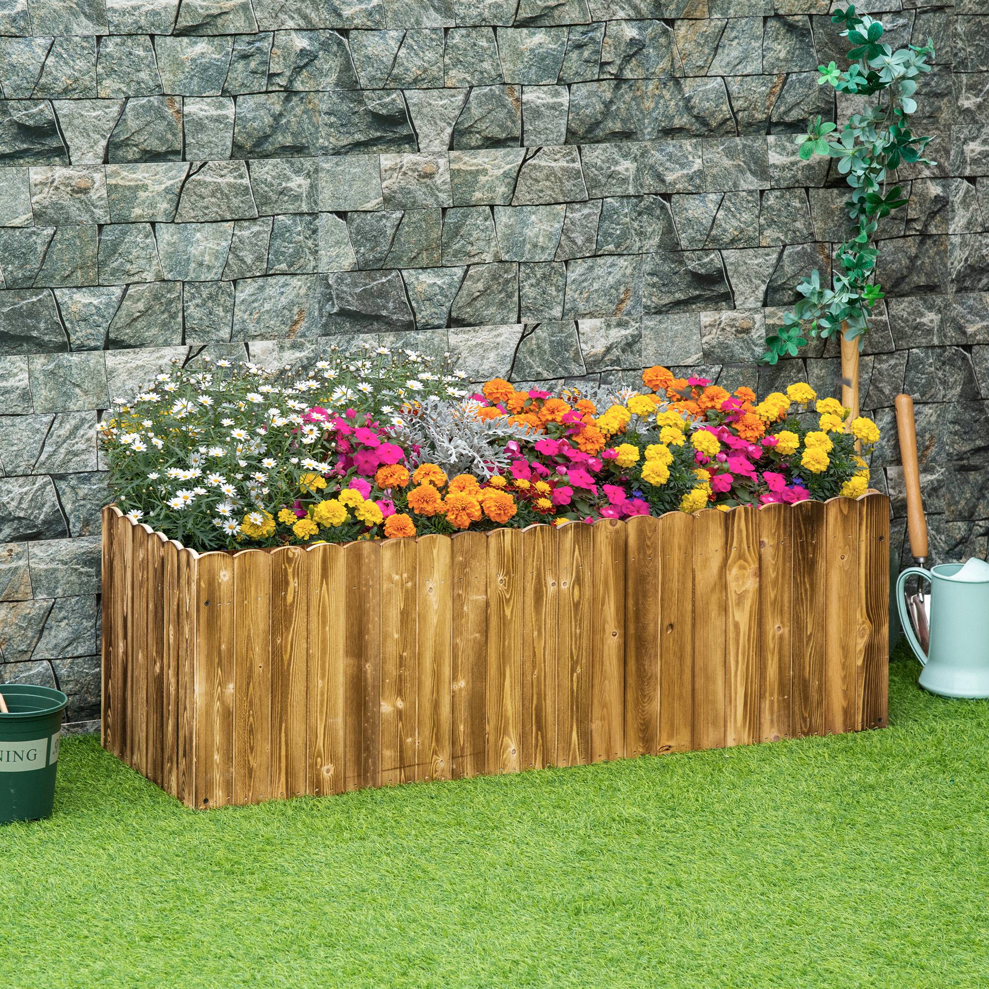 Jardinière surélevée bois sapin jardin terrasse drainage intégré 120x40x40cm naturel - ComfortXL Outdoor Living - Image 3