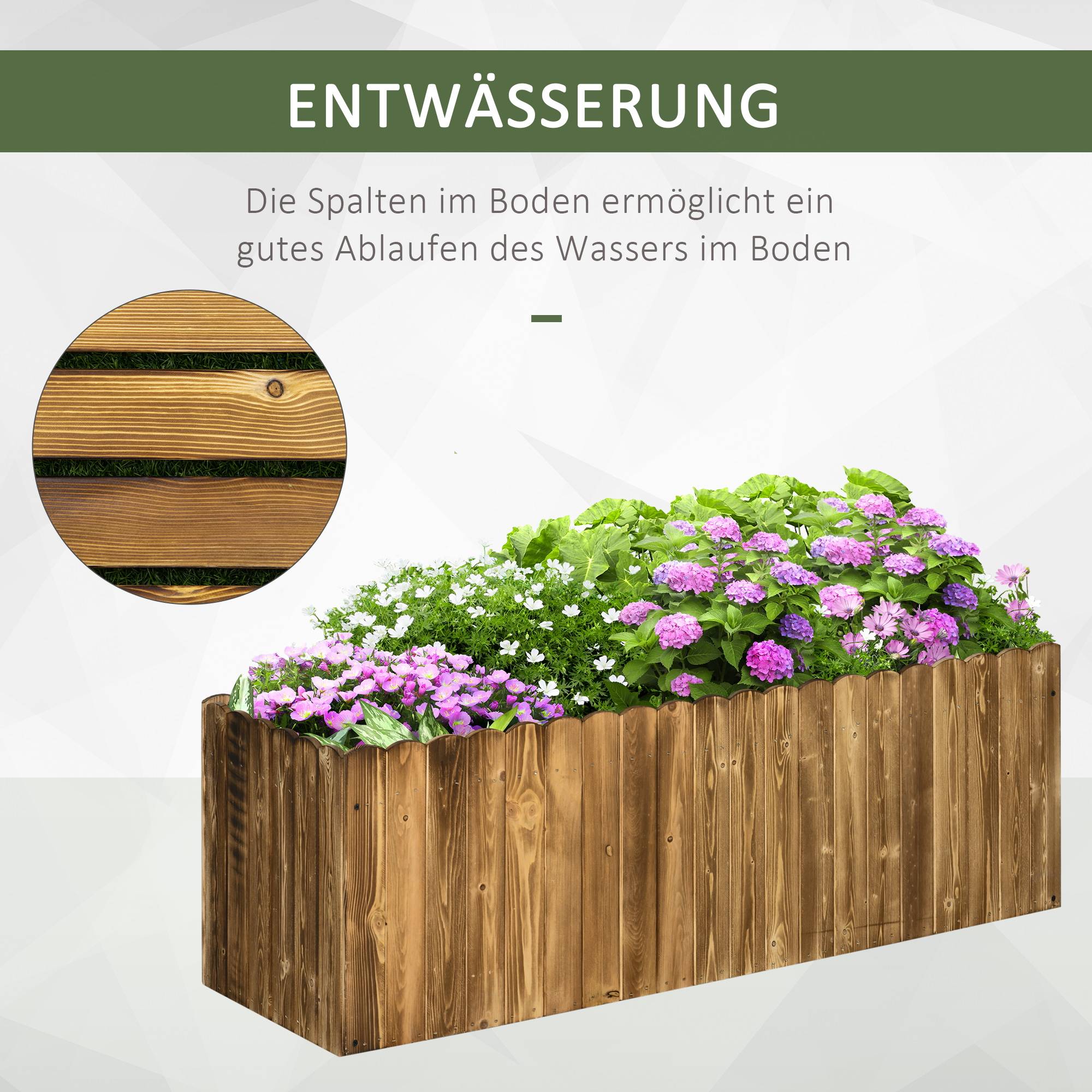 Jardinière surélevée bois sapin jardin terrasse drainage intégré 120x40x40cm naturel - ComfortXL Outdoor Living - Image 7