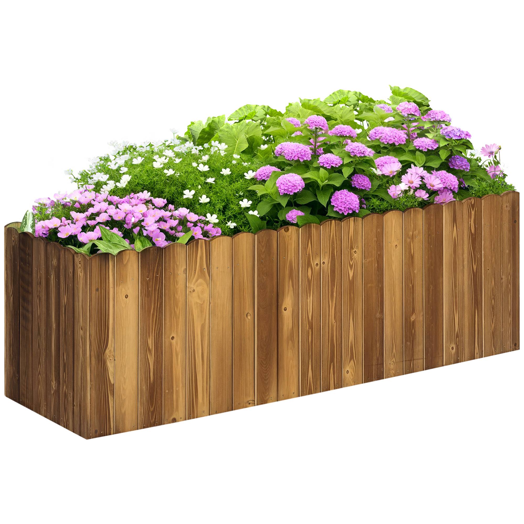 Jardinière surélevée bois sapin jardin terrasse drainage intégré 120x40x40cm naturel - ComfortXL Outdoor Living - Image 1