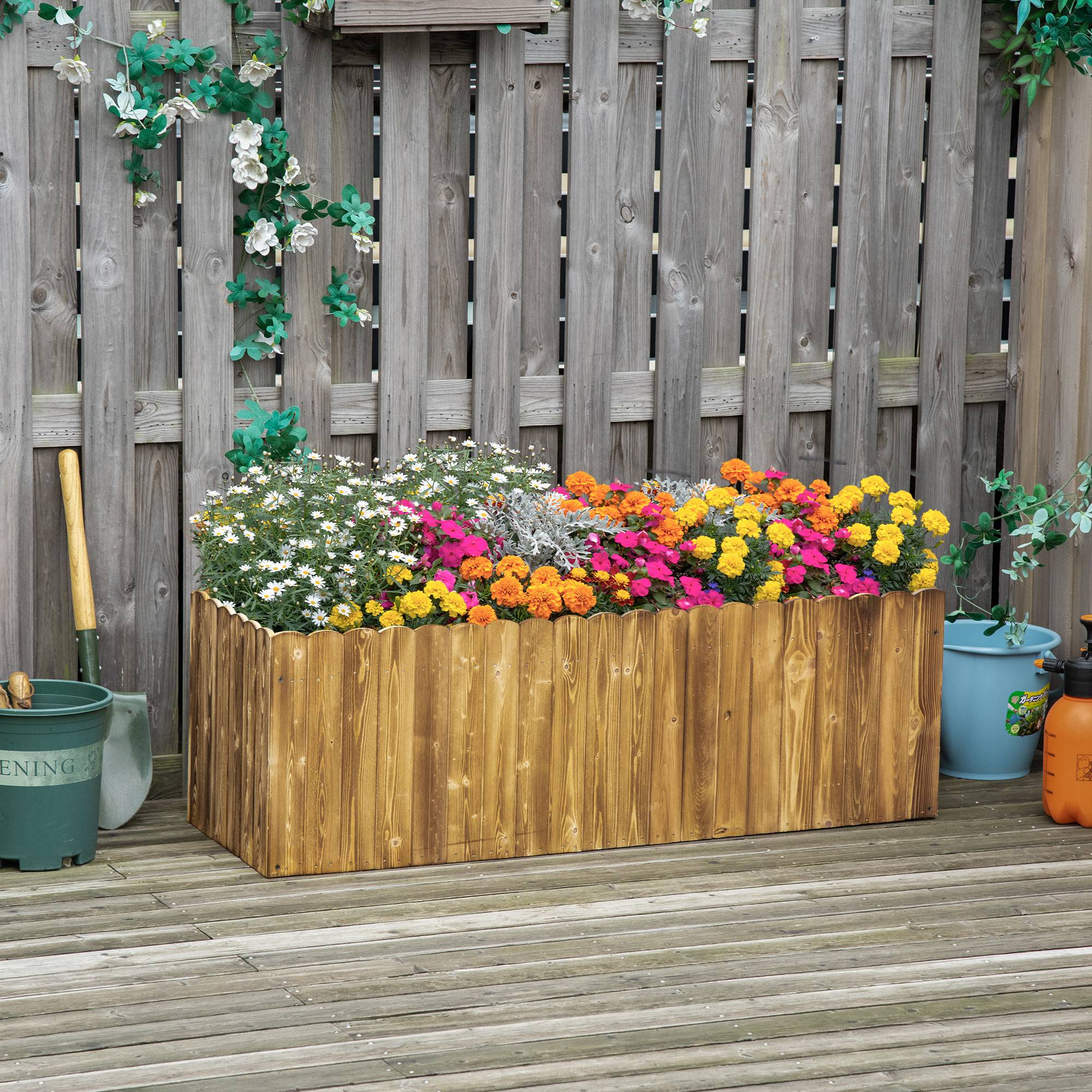 Jardinière surélevée bois sapin jardin terrasse drainage intégré 120x40x40cm naturel - ComfortXL Outdoor Living - Image 4