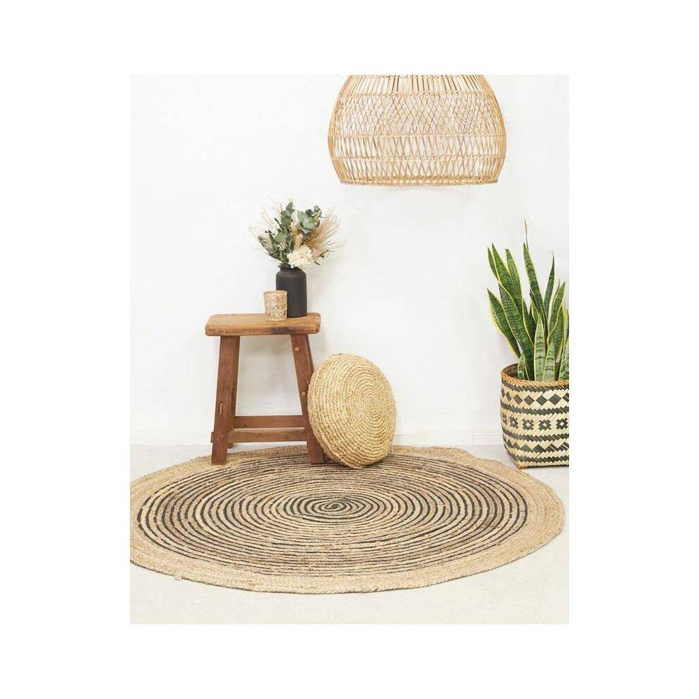 Aubry Gaspard - Tapis rond en jute et coton noir Diamètre 120 cm - Image 2