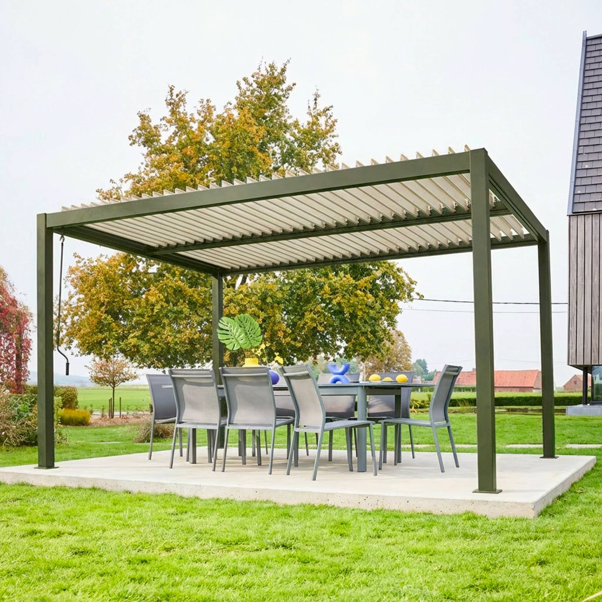 sweeek - Pergola bioclimatique kaki. aluminium et acier. 3x4m. lames orientables | sweeek - Image 3