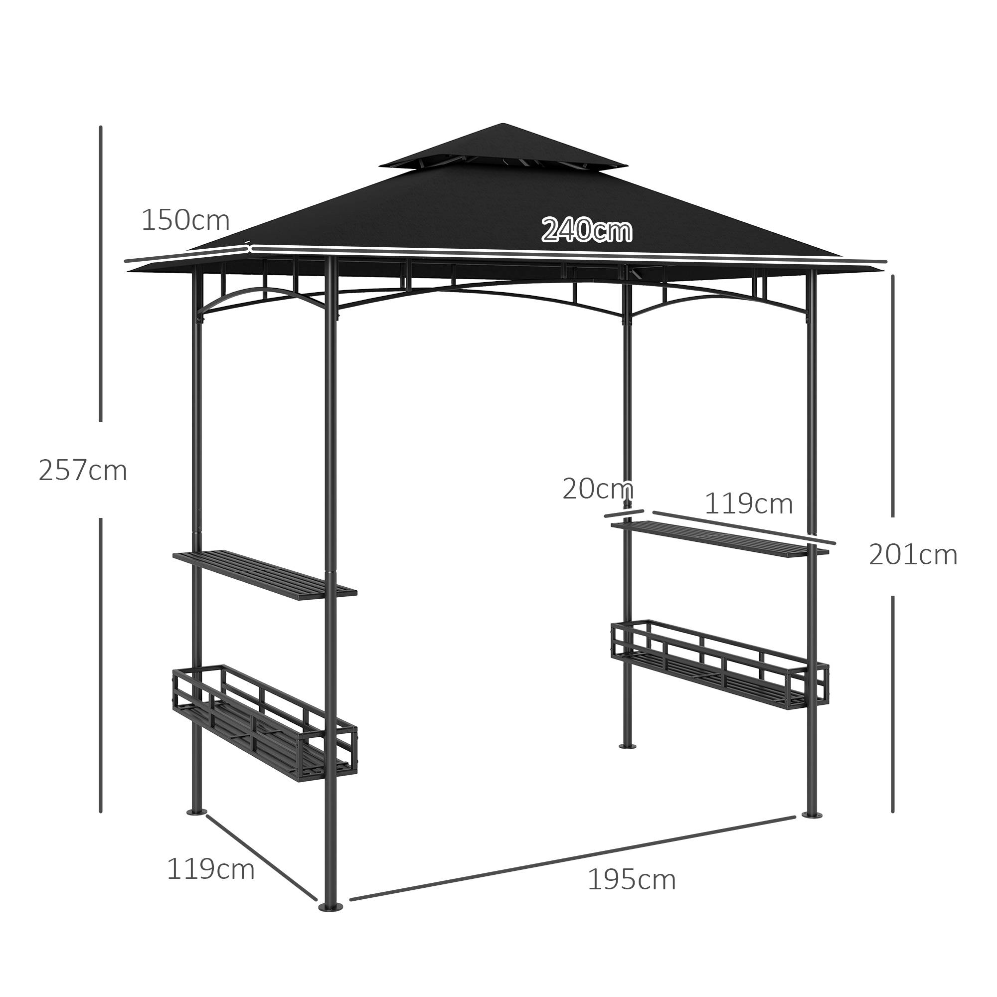 Tonnelle de barbecue auvent de réception pour jardin crochet au plafond étagères paniers 240 x 150 x 257 cm gris foncé - Image 5