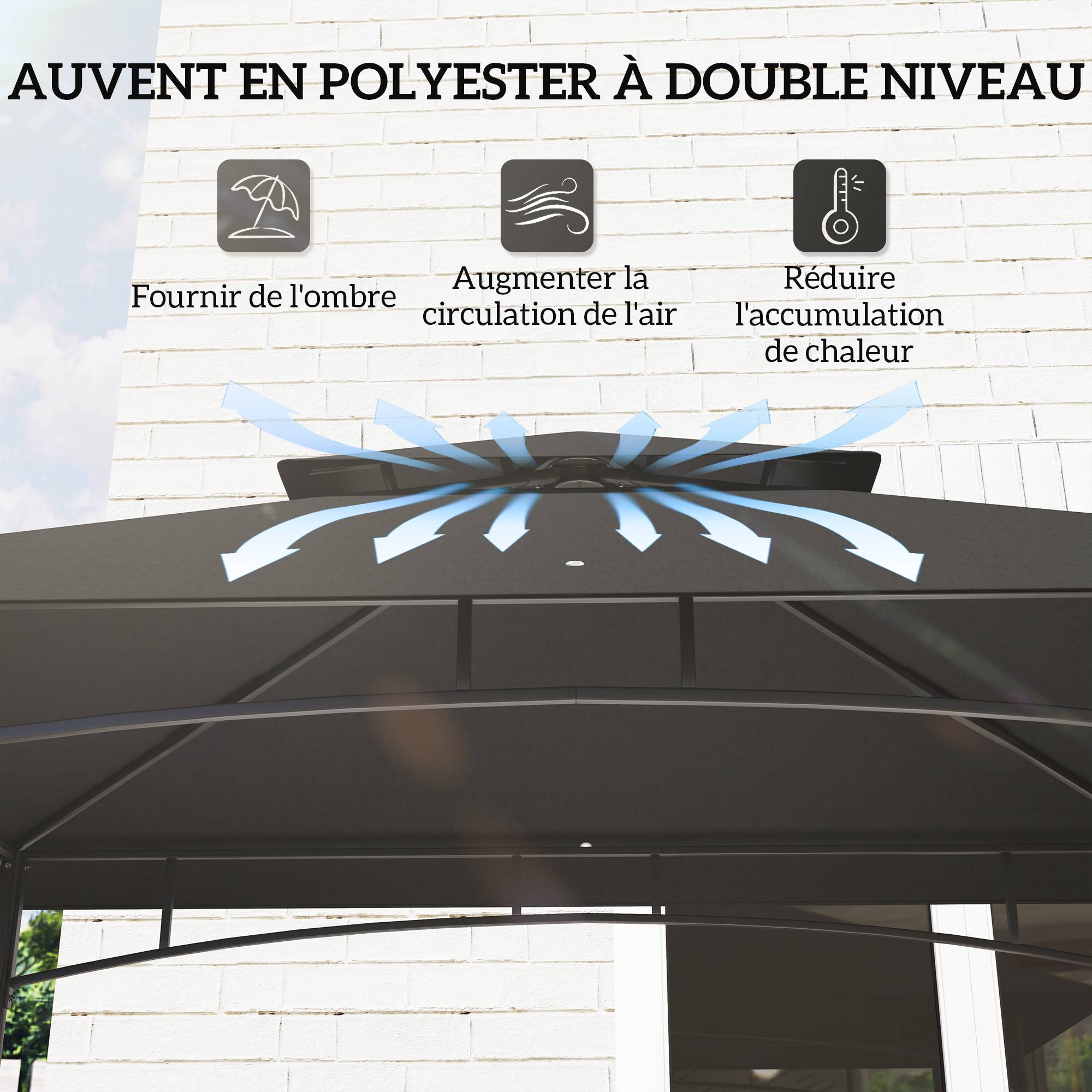 Tonnelle de barbecue auvent de réception pour jardin crochet au plafond étagères paniers 240 x 150 x 257 cm gris foncé - Image 6