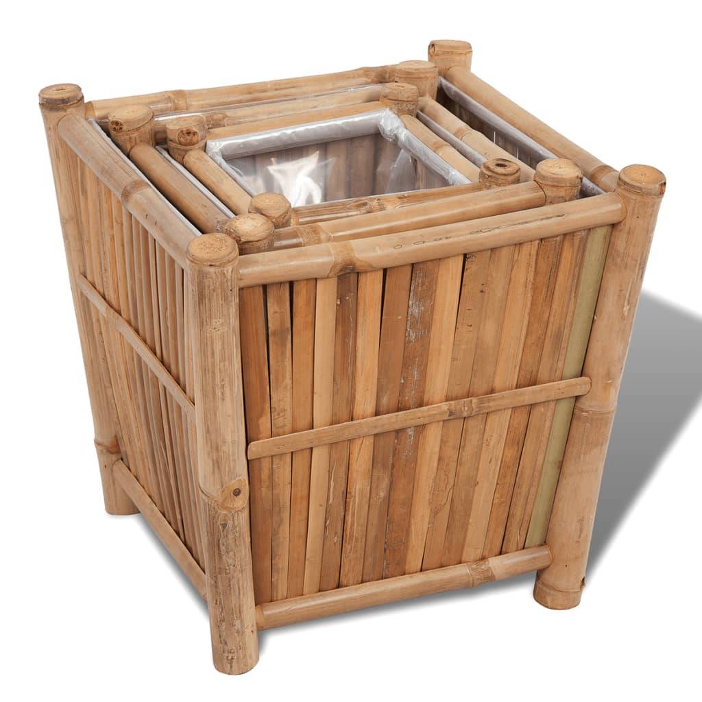 Helloshop26 - Lot de 3 jardinière lit surélevé plantes fleurs jardin en bambou avec doublure en nylon - Image 3