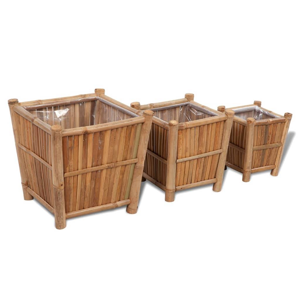 Helloshop26 - Lot de 3 jardinière lit surélevé plantes fleurs jardin en bambou avec doublure en nylon - Image 2