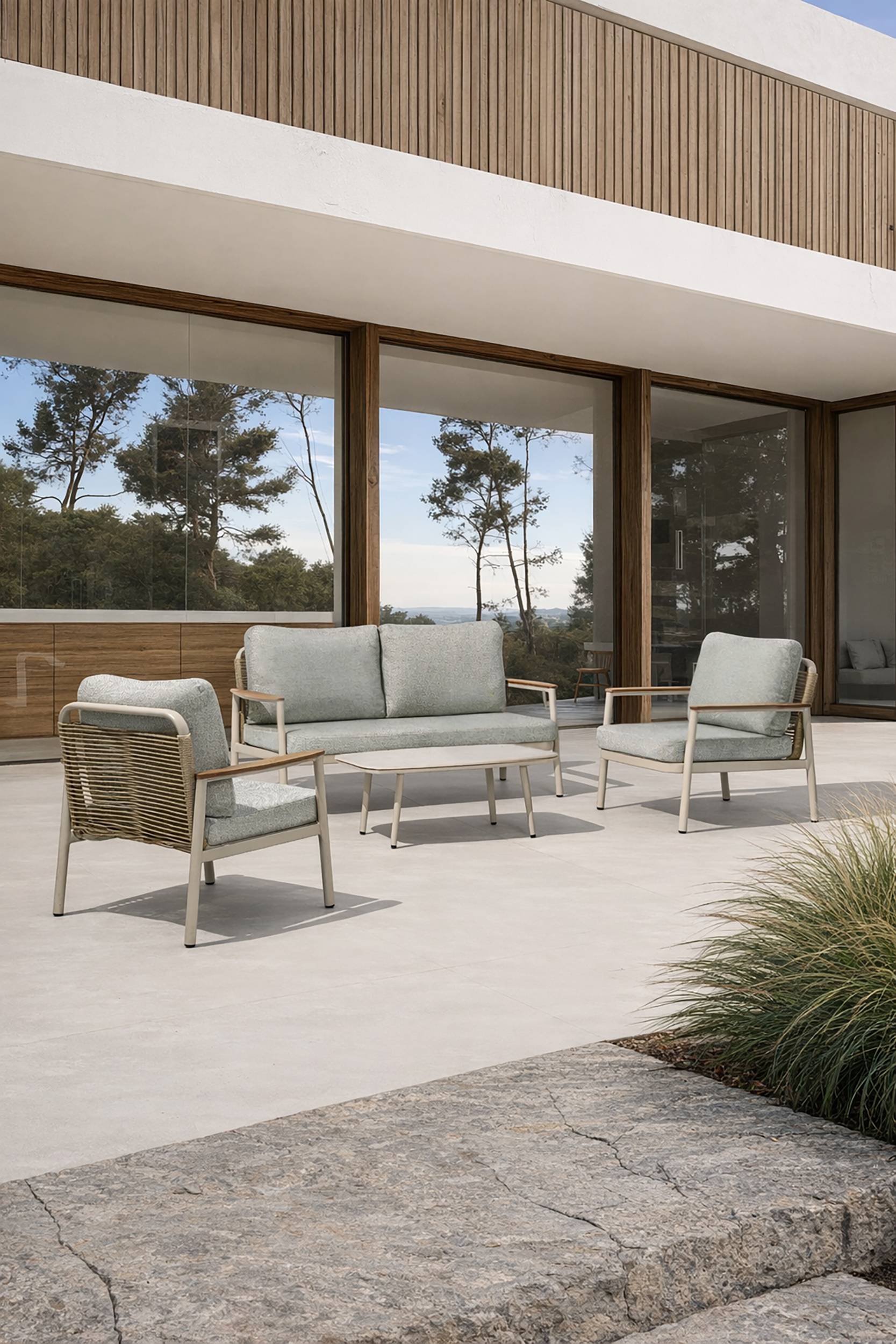 Dcb Garden - Salon de jardin bas 5 places en aluminium - Grège - VERONA