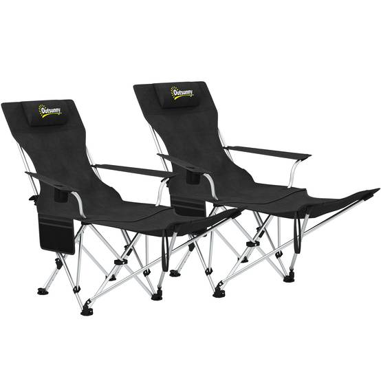 Lot de 2 chaises de camping tissu Oxford noir 150 x 84 x 75 cm - PANGIVO - Image 1