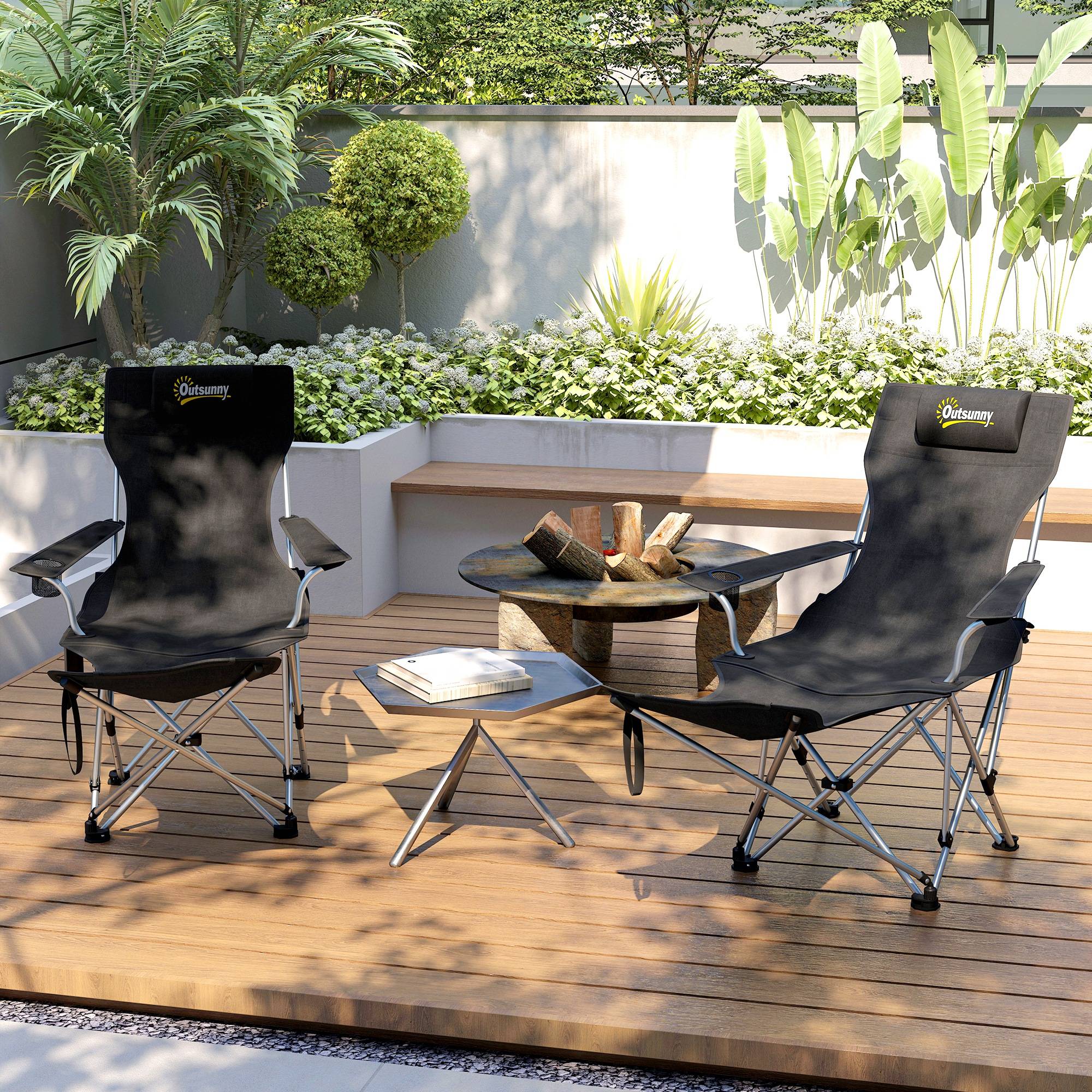 Lot de 2 chaises de camping tissu Oxford noir 150 x 84 x 75 cm - PANGIVO - Image 10
