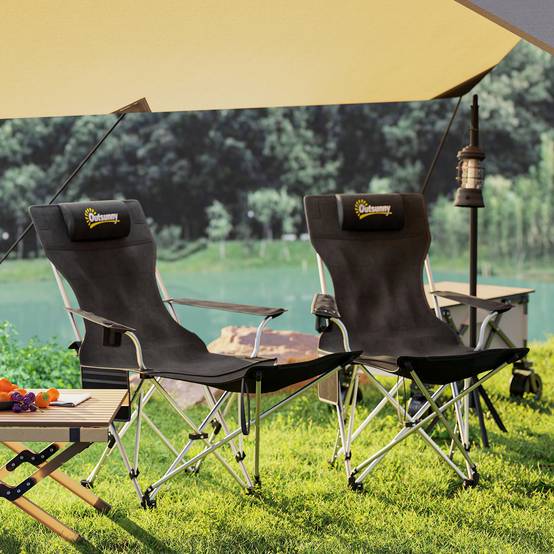 Lot de 2 chaises de camping tissu Oxford noir 150 x 84 x 75 cm - PANGIVO - Image 9