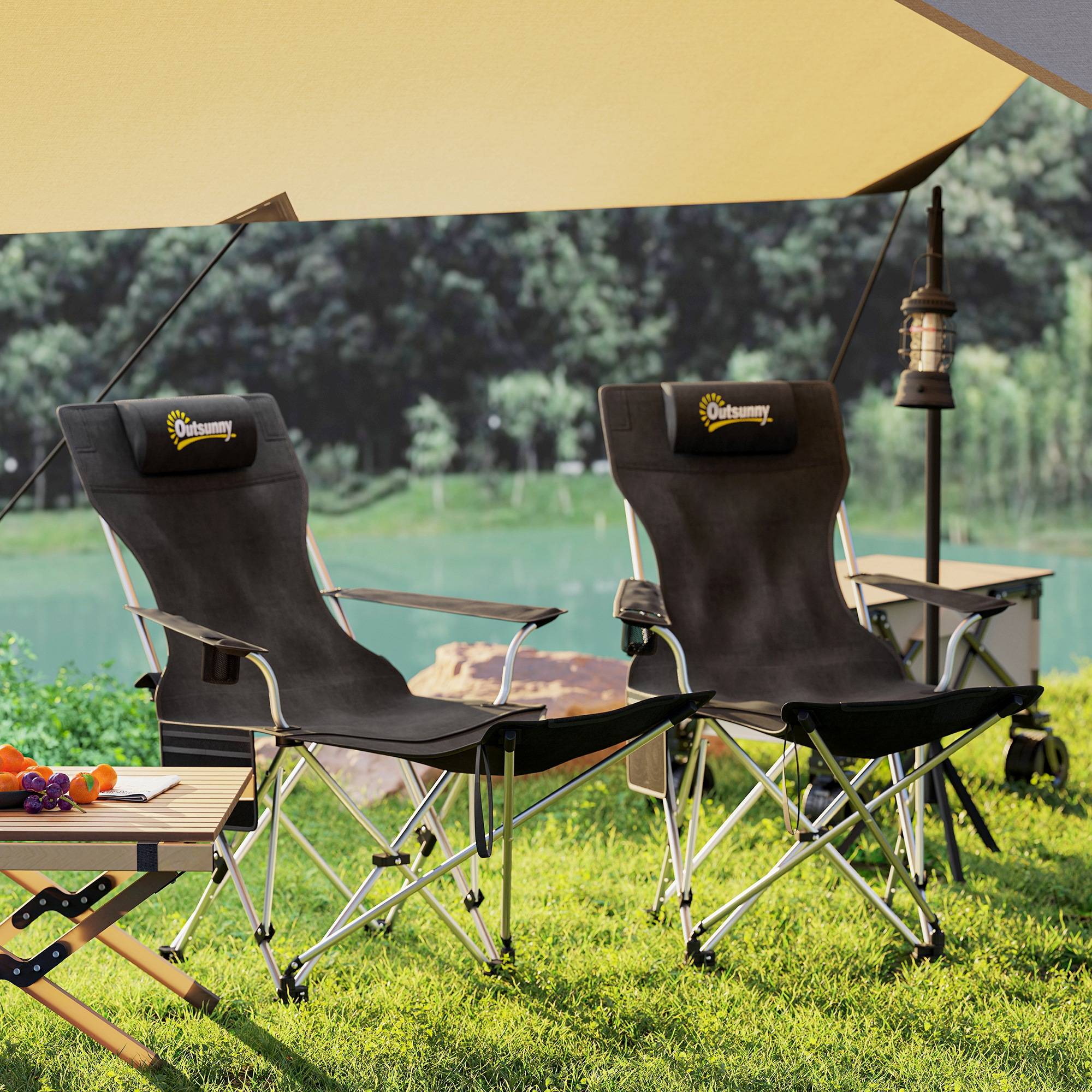 Lot de 2 chaises de camping tissu Oxford noir 150 x 84 x 75 cm - PANGIVO - Image 9