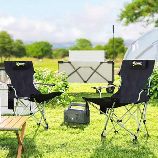 Lot de 2 chaises de camping tissu Oxford noir 150 x 84 x 75 cm - PANGIVO - Image 3
