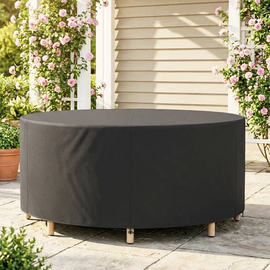 Housse de protection pour mobilier de jardin, résistante à l'hiver, imperméable et anti-UV, en tissu Oxford 420D, Ø 214 x 70 cm (H), noire - Image 4