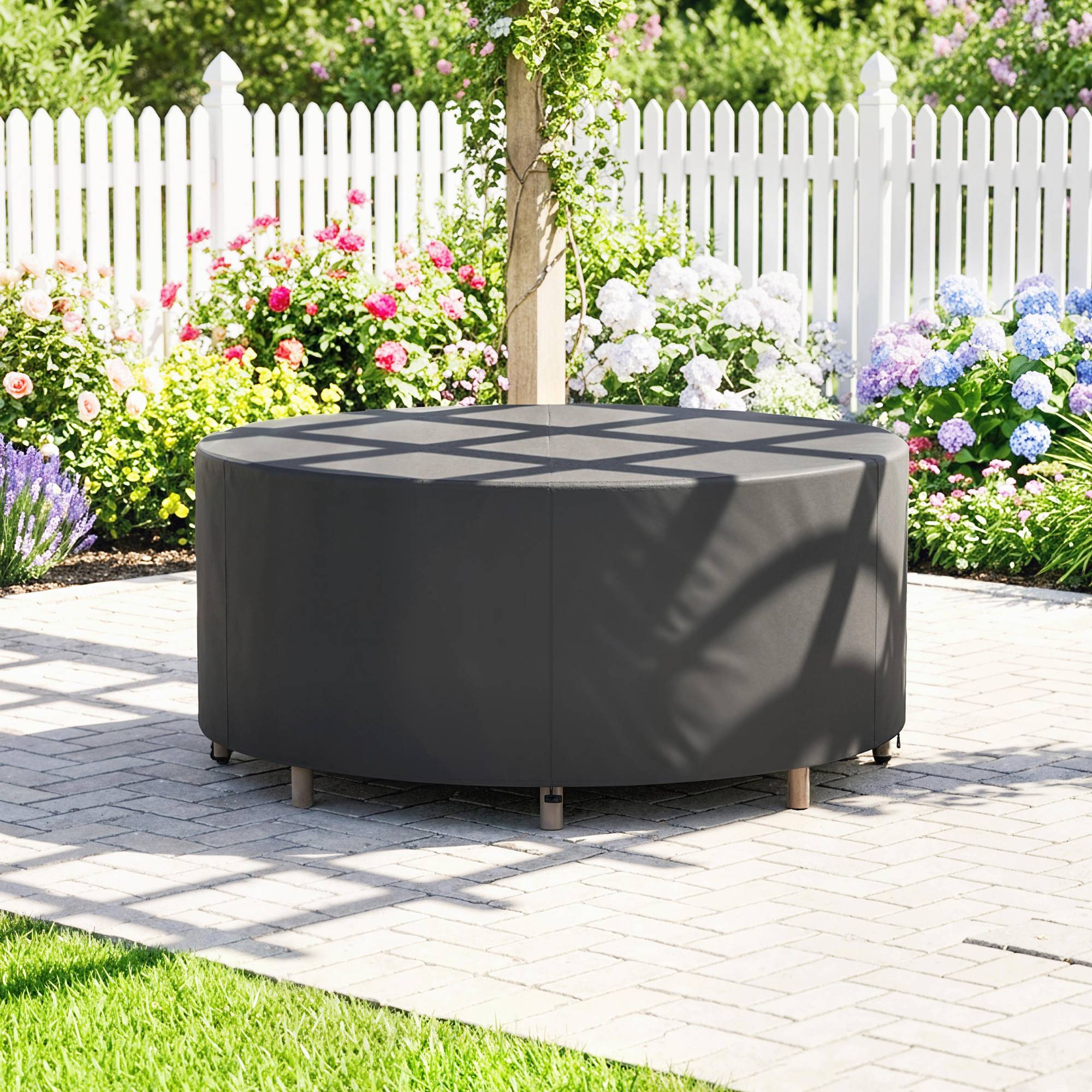 Housse de protection pour mobilier de jardin, résistante à l'hiver, imperméable et anti-UV, en tissu Oxford 420D, Ø 214 x 70 cm (H), noire - Image 3