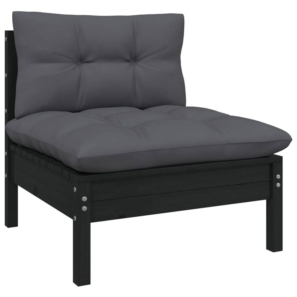 Helloshop26 - Salon de jardin meuble d'extérieur ensemble de mobilier 10 pièces avec coussins noir bois de pin - Image 2