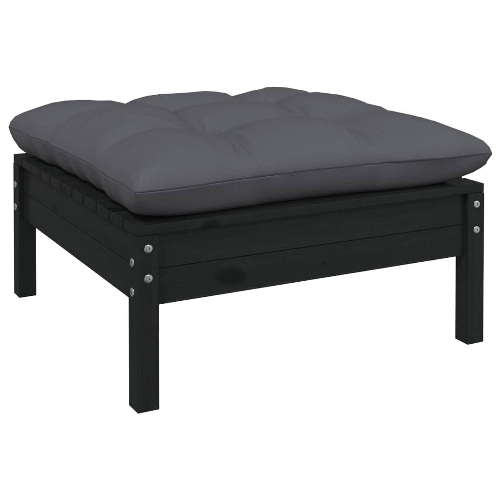 Helloshop26 - Salon de jardin meuble d'extérieur ensemble de mobilier 10 pièces avec coussins noir bois de pin - Image 3