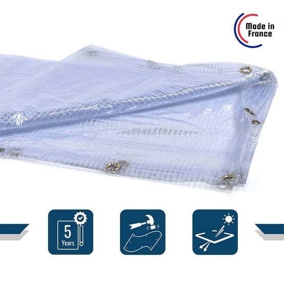 Bâche pour Carport 3,8x4 m SP400CP - Garantie 5 ans - Bâche Armée Transparente pour abri de voiture - Made in France TECPLAST - Image 2
