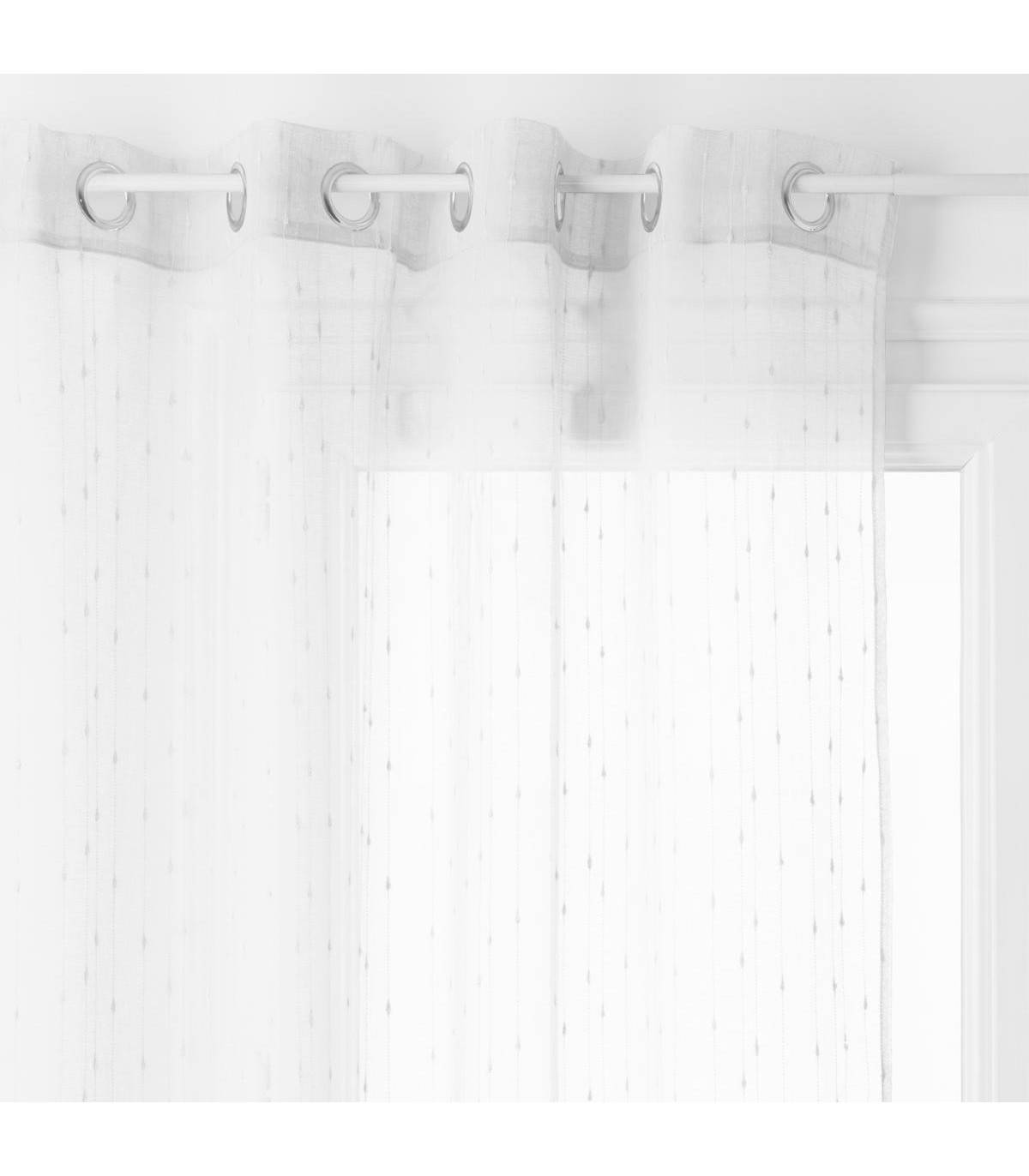 Voilage à œillets Blanc avec fines rayures en relief 140 x 260 cm - Image 1