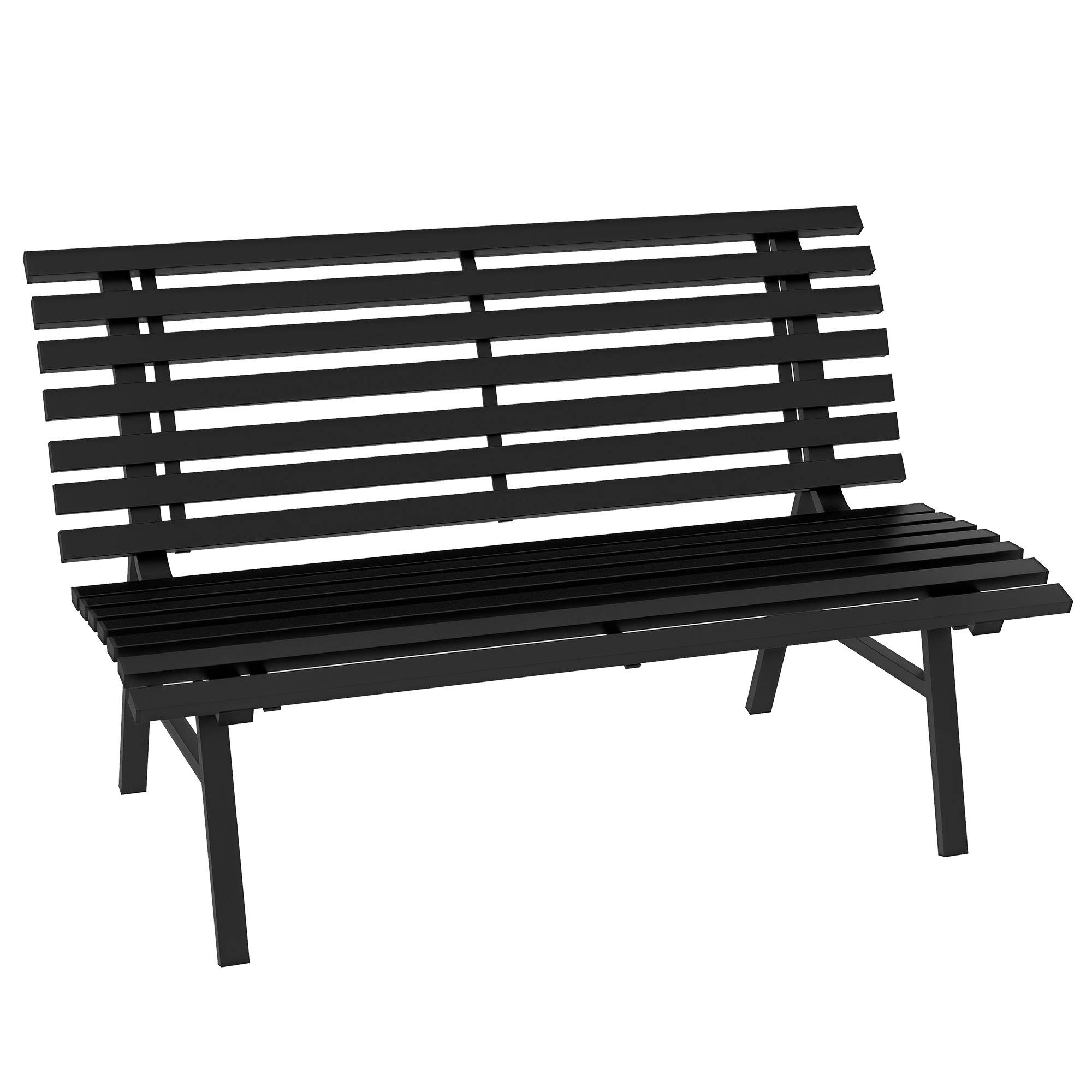 Banc de jardin extérieur 2 Places Assise Dossier à Lattes, en aluminium, dim. 123L x 67l x 79H cm, noir - Image 1