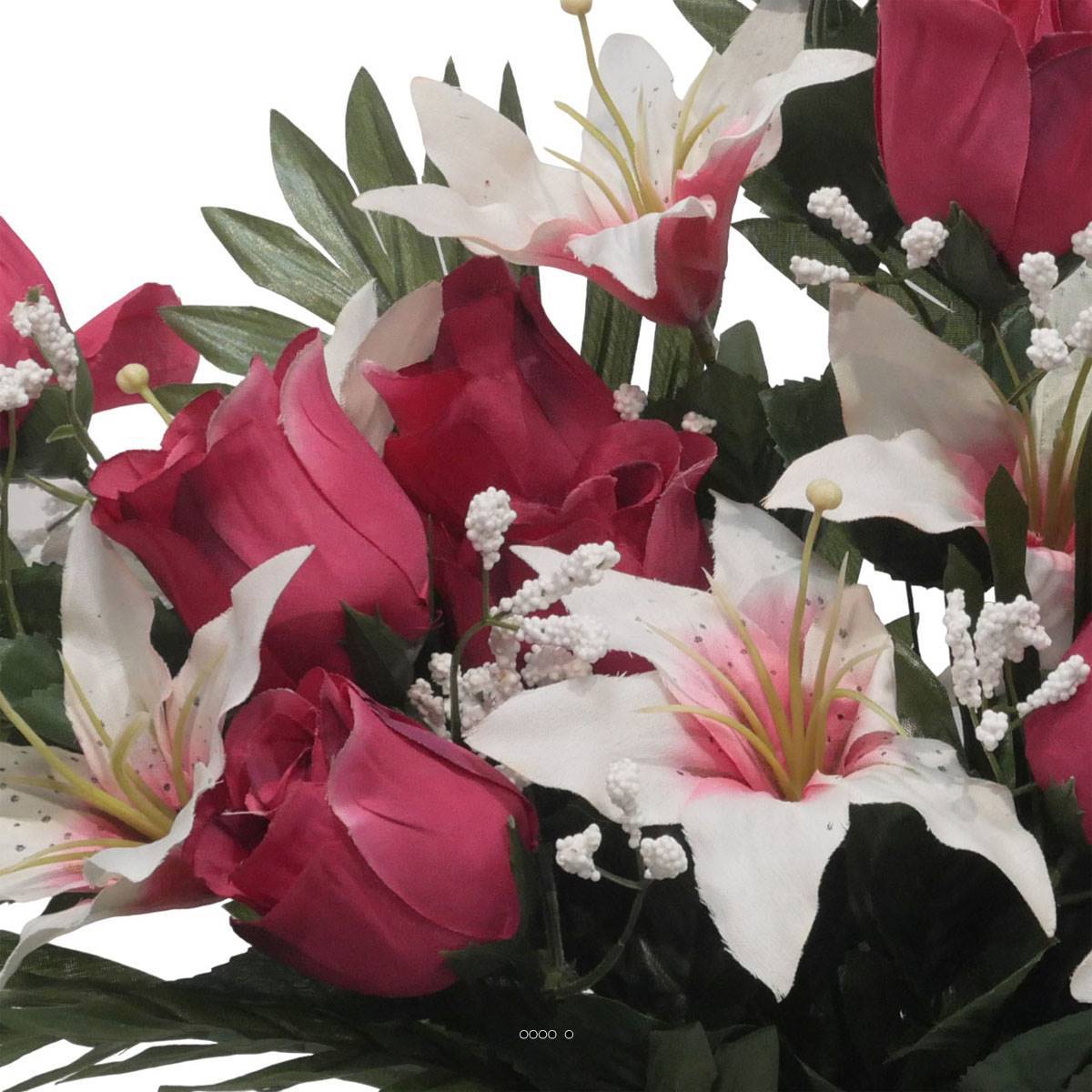 Devant de tombe de Rose et Lys tigré Rose fushia artificiels pour la Toussaint - couleur: Rose fushia 730 - Image 3