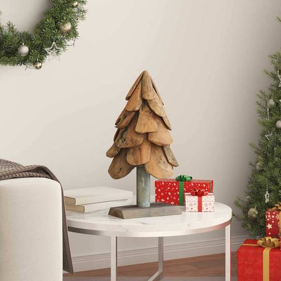 Sapin de Noël rustique en bois de teck massif décoration naturelle 60 cm – ComfortXL Outdoor Living - Image 3