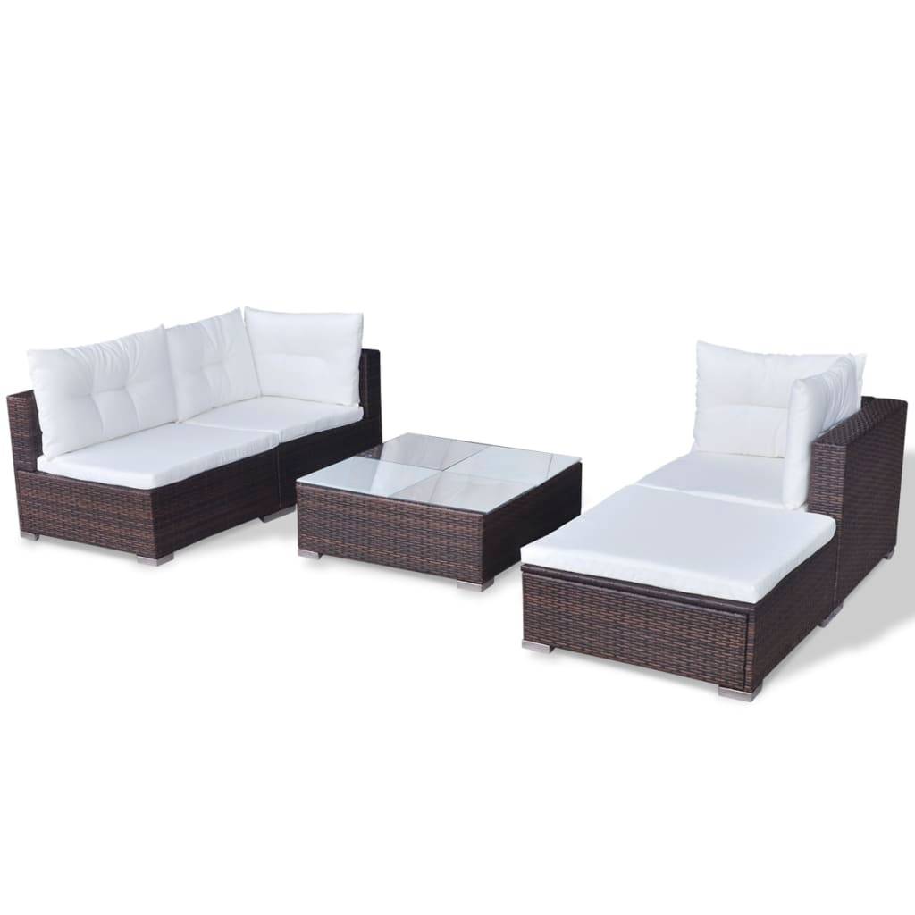 Vidaxl - Salon de jardin avec coussins 5 pcs Résine tressée Marron vidaXL 41871 - Image 7