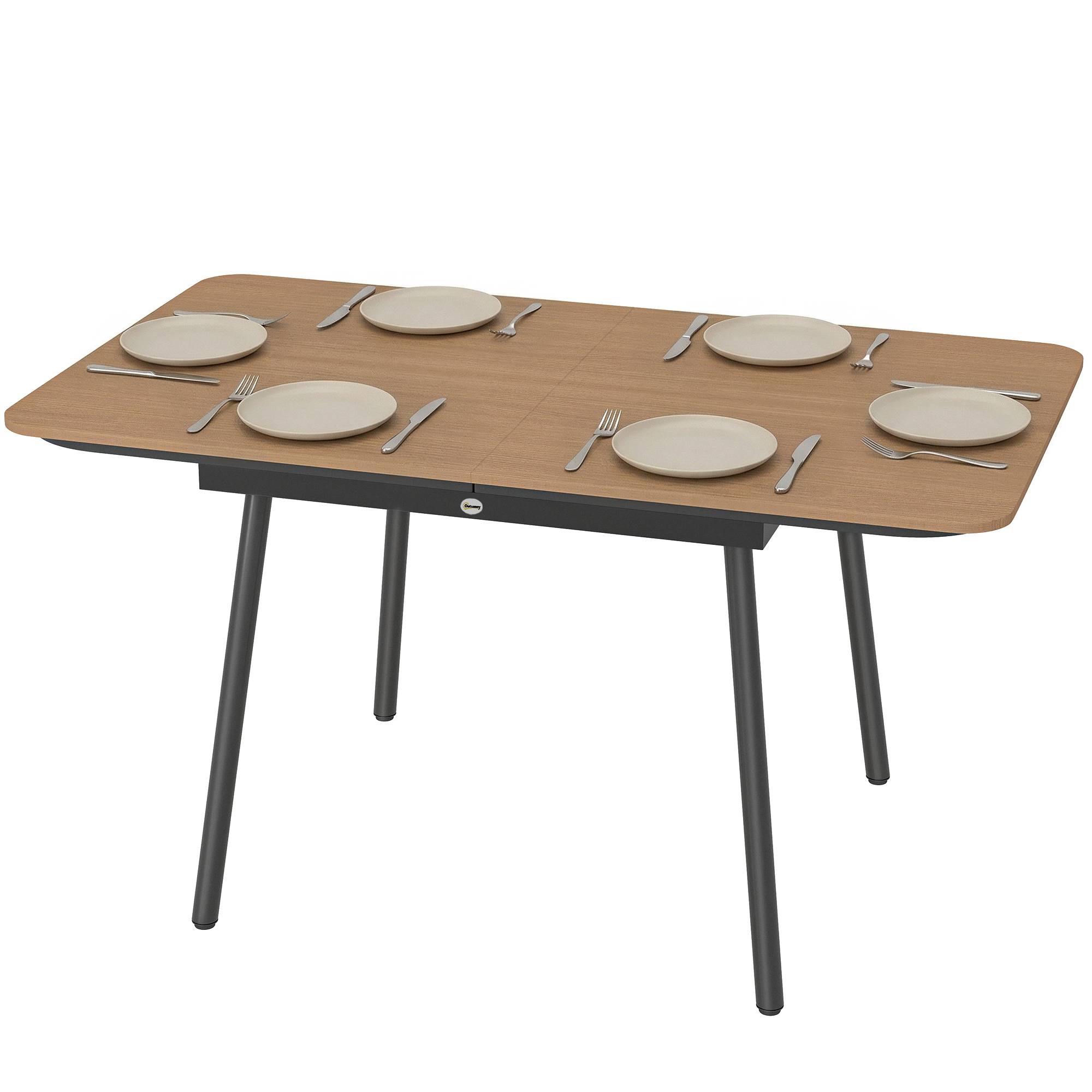 Table de jardin 140 x 80 cm pour 6 personnes, table de repas d'extérieur résistante à la rouille avec plateau en WPC, pieds réglables, teck - Image 2