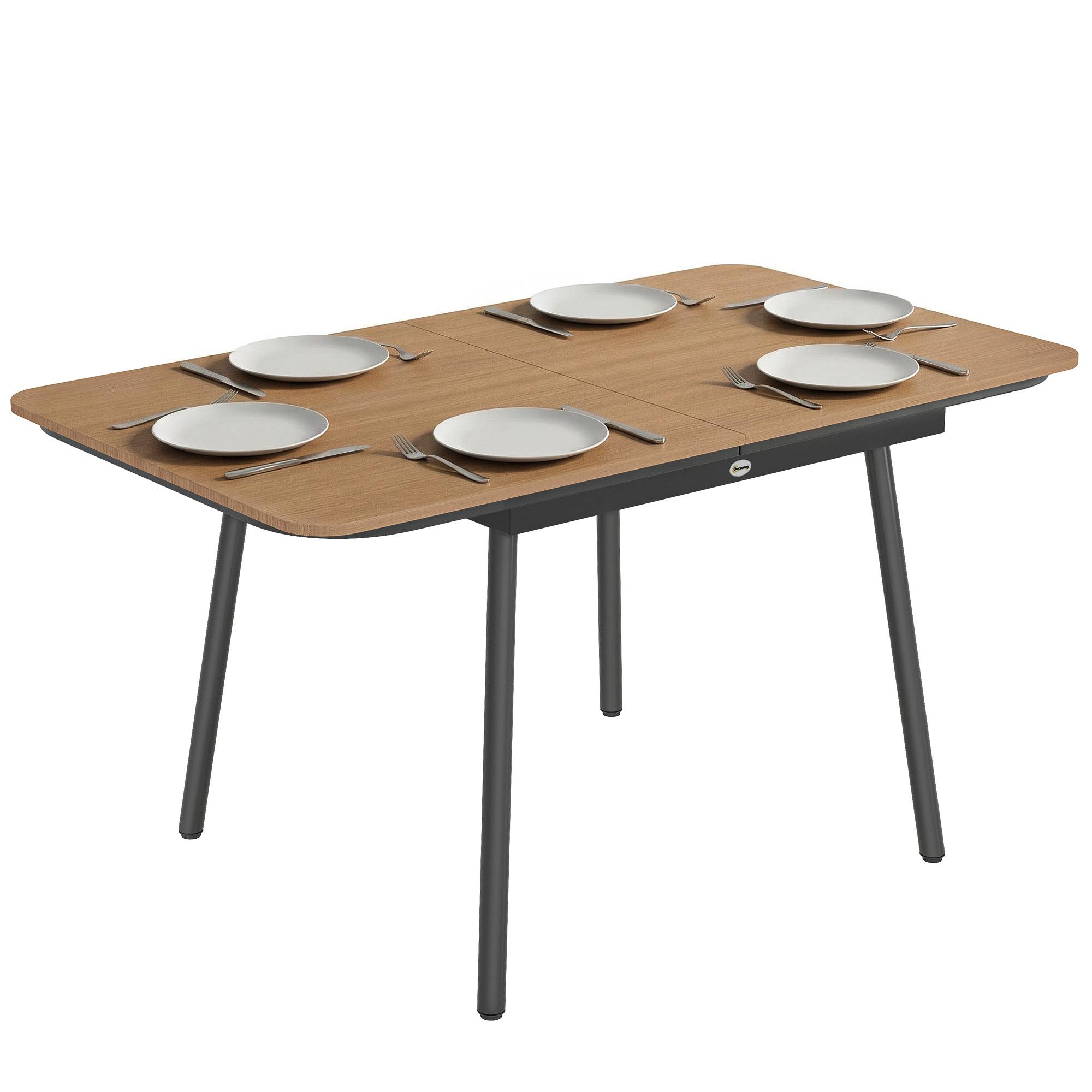 Table de jardin 140 x 80 cm pour 6 personnes, table de repas d'extérieur résistante à la rouille avec plateau en WPC, pieds réglables, teck - Image 1