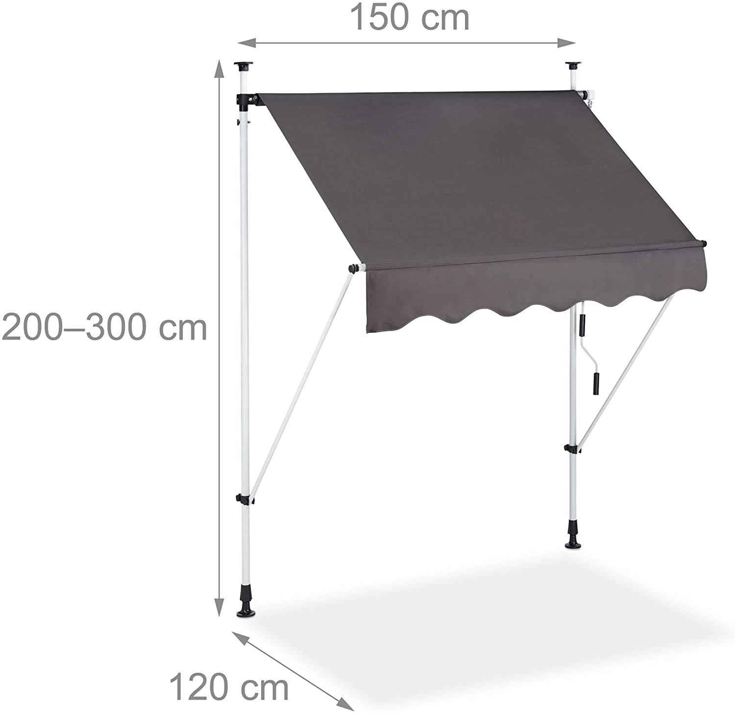 Store banne télescopique de balcon manivelle hauteur réglable résistant uv polyester acier 150 x 120 cm gris - Image 1